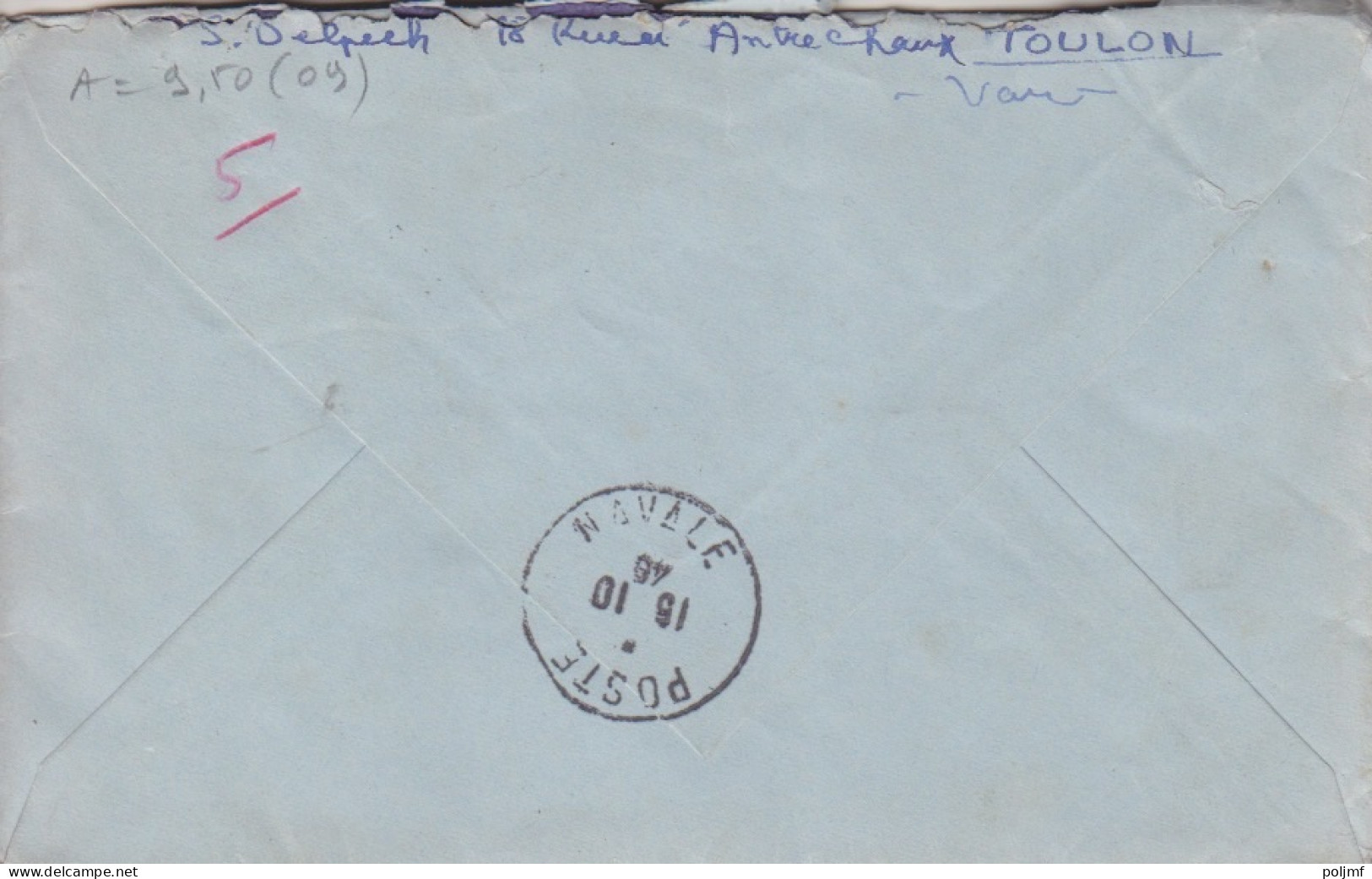 Lettre Par Avion Obl. Poste Navale Le 16/10/45 Sur 3f X 2 Dulac N° 694 (tarif Du 1/3/45) Pour Koléa - 1944-45 Marianne Of Dulac