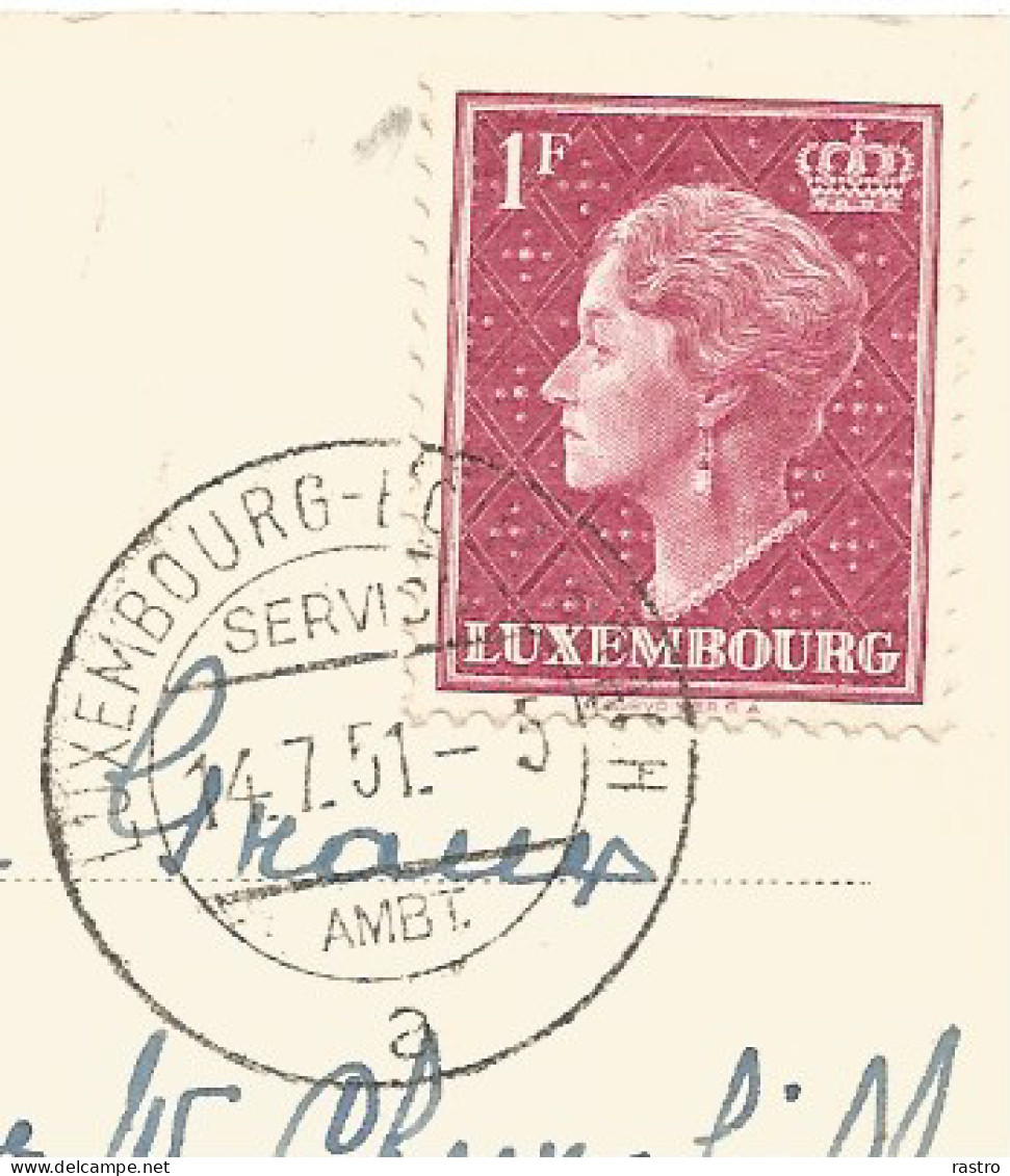 N° 418 (1F Lie-de-vin) Sur Carte-vue De Luxembourg à Bruxelles (1951, O  "ambulant") - 1948-58 Charlotte De Perfíl Izquierdo