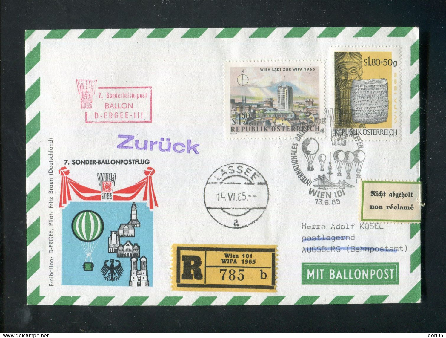 "OESTERREICH" 1965, Sonder-Ballonpostflugbrief (70050) - Per Palloni