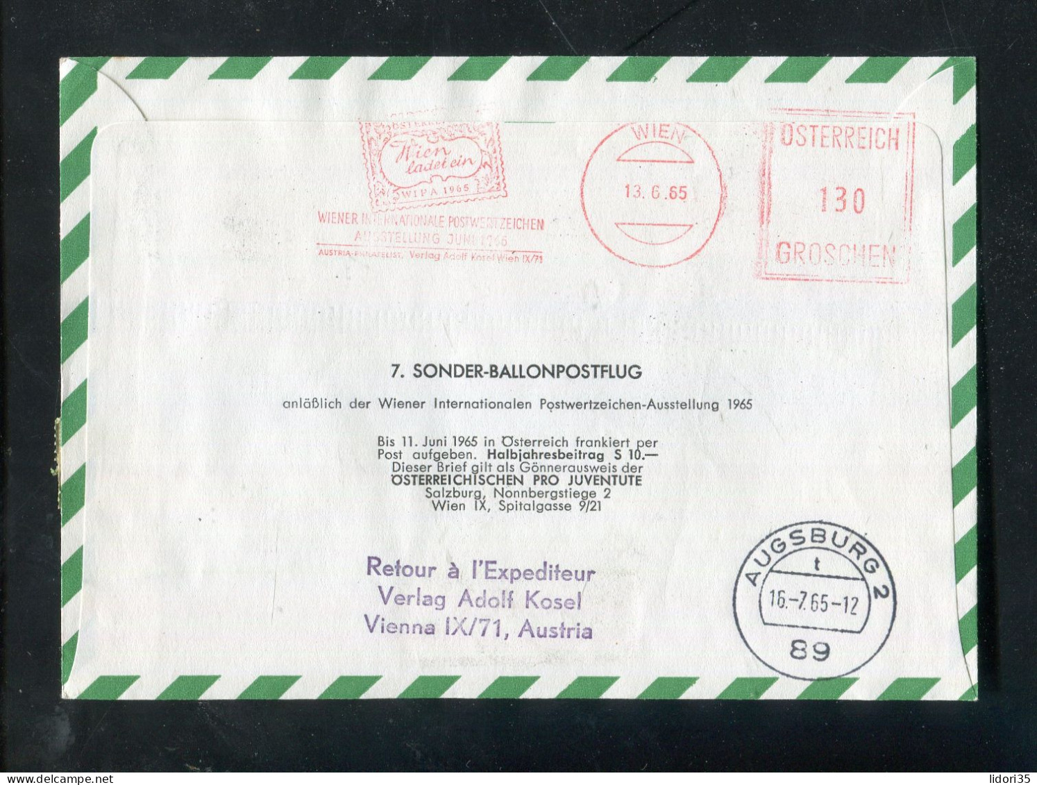 "OESTERREICH" 1965, Sonder-Ballonpostflugbrief (70050) - Per Palloni