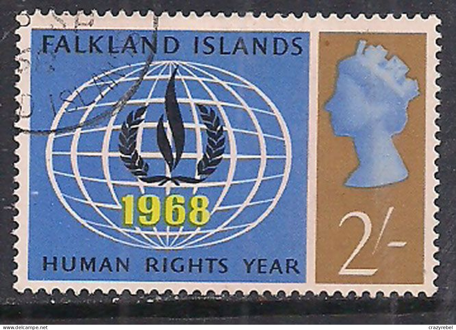 Falkland Islands 1968 QE2 2/- Human Rights Used SG 31  ( C1426 ) - Falkland