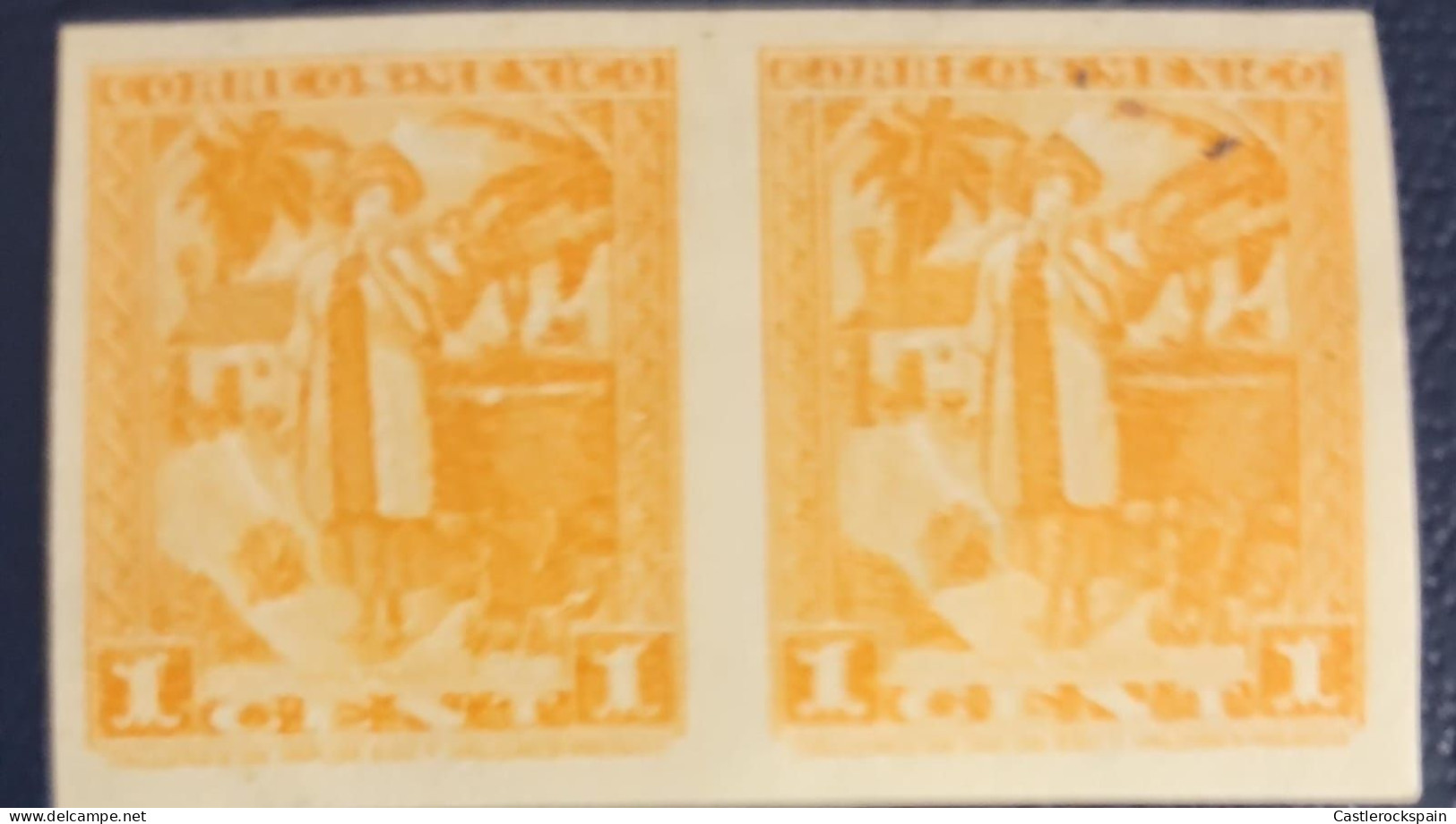 O)  1934 MEXICO, YALALTECA INDIAN, OFICINA IMPRESORA DE HACIENDA -MEXICO, SCT 707 1c Orange, MINT  - IMPERFORATED PAIR - Colombia