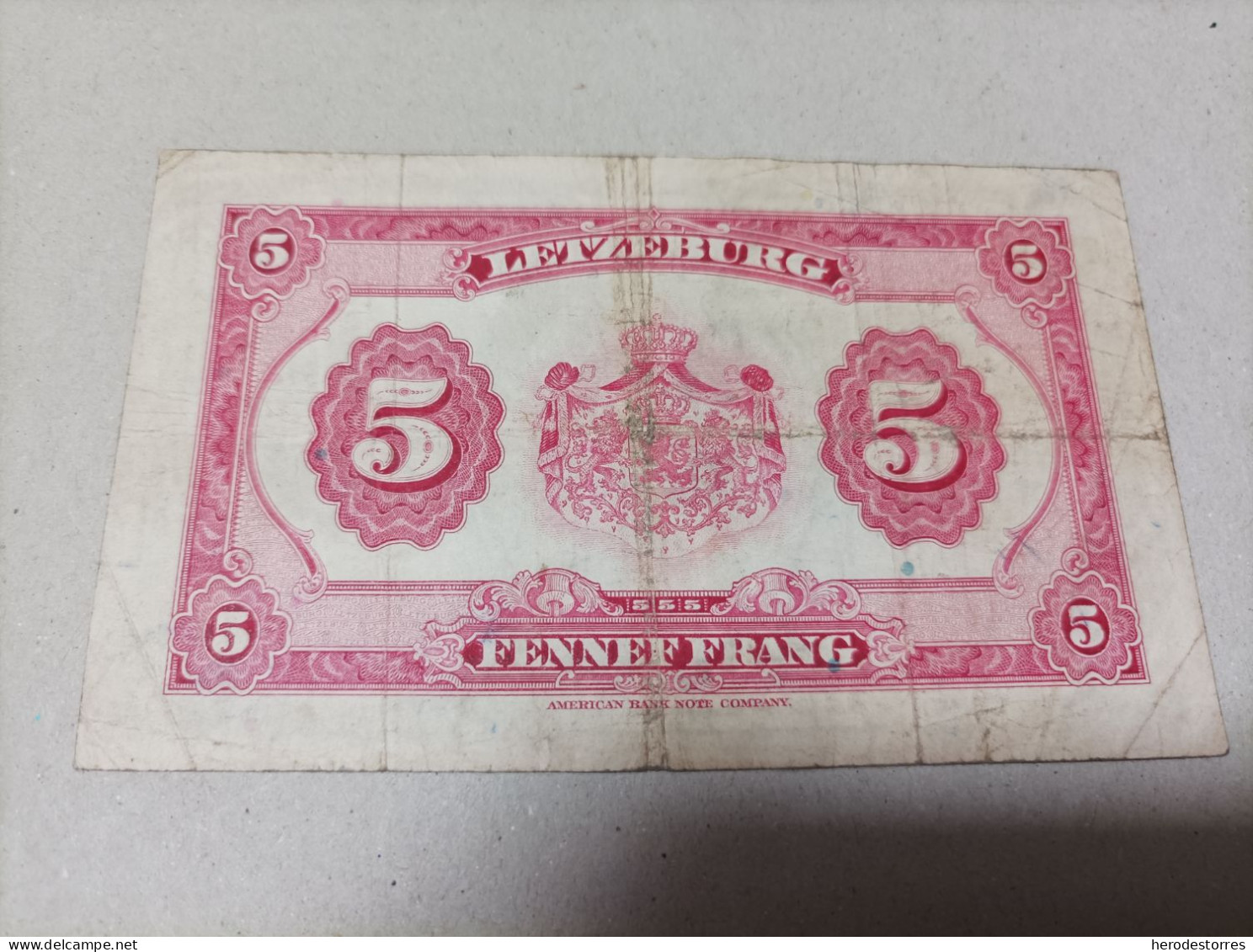 Billete De Luxemburgo De 5 Francos, Año 1944 - Luxembourg