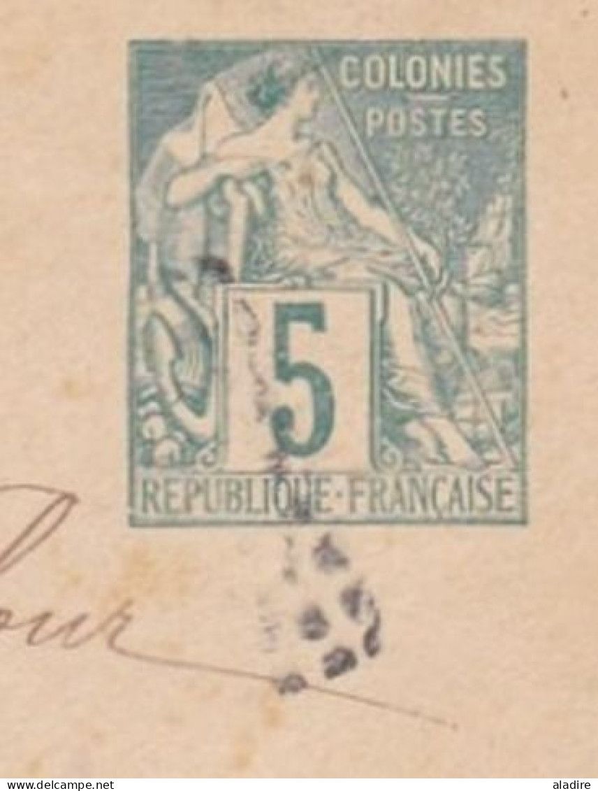 Circa 1881 - Réunion Entier Envel Mignonnette 5 C Alphée Dubois - Obl Losange Gros Points - St Gilles Les Bains En Ville - Storia Postale