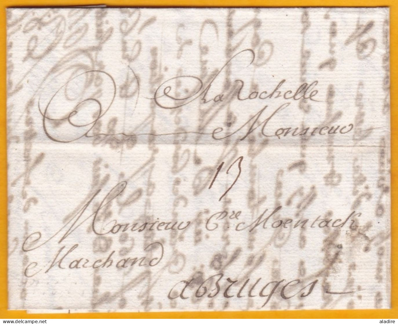 1716 - Lettre De La Rochelle, France, Début Du Règne De Louis XV, Vers Bruges, Alors Pays-Bas, Belgique Aujourd'hui - 1701-1800: Vorläufer XVIII