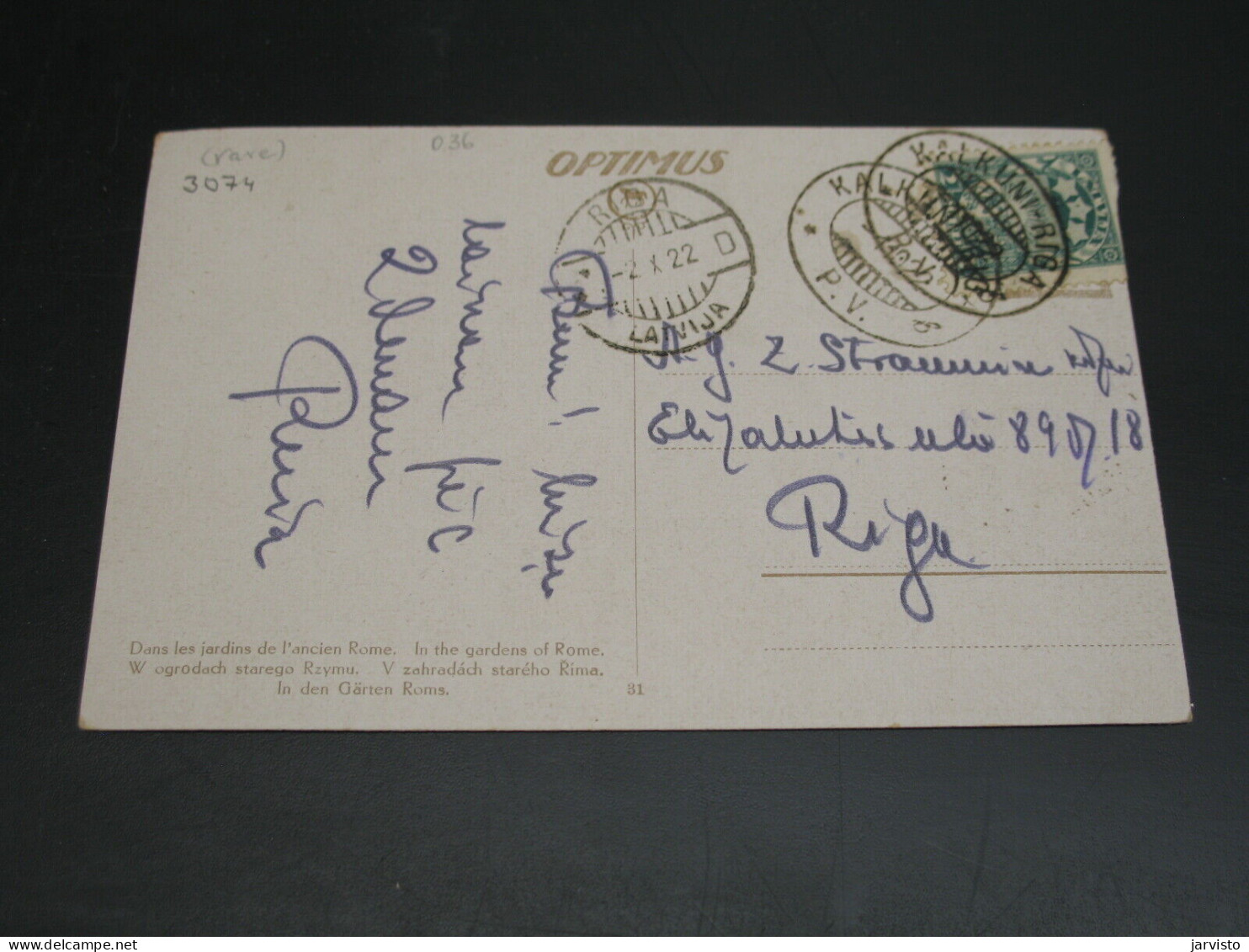 Latvia  1922 TPO Kalkuni Riga Postcard *3074 - Lettonie