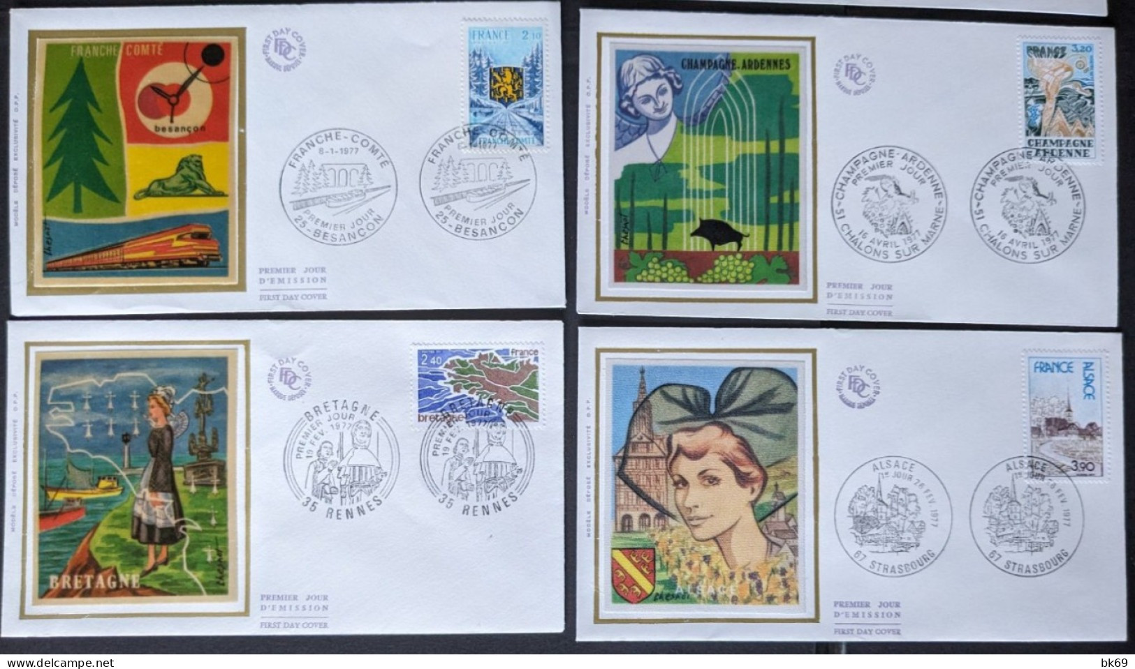 N° 1914 à 1921 , 7+1 FDC Série Des Régions, Sauf R-A : Réunion, Martinique, Bretagne,Alsace,Languedoc, Franche-Conté ... - 1970-1979