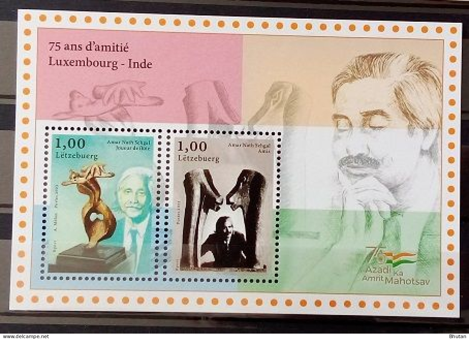 Luxembourg 2023, 75 Years Friendship With India - Sculpture From Azadi Amrit Ka Mahotsav, MNH S/S - Unused Stamps