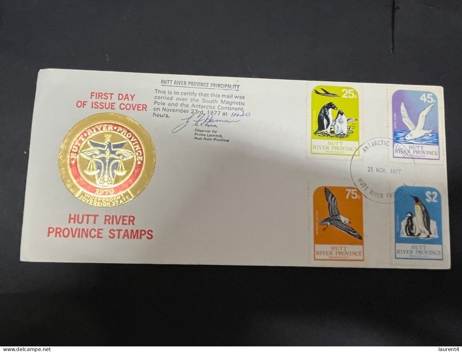 14-2-2-2024 (4 X 1) Australia -  From HUTT River Province FDC - 1977 (Australian Antarctica Set Of 4 Stamps) With Insert - Cinderella