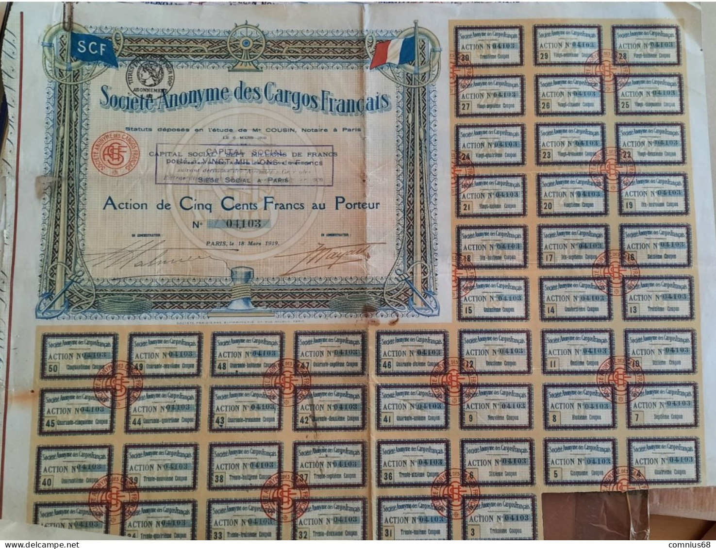 Action 500 Francs - 1919 - Société Anonyme Des Cargos Français - Note Comportant Des Renseignements Sur La Société - Navegación