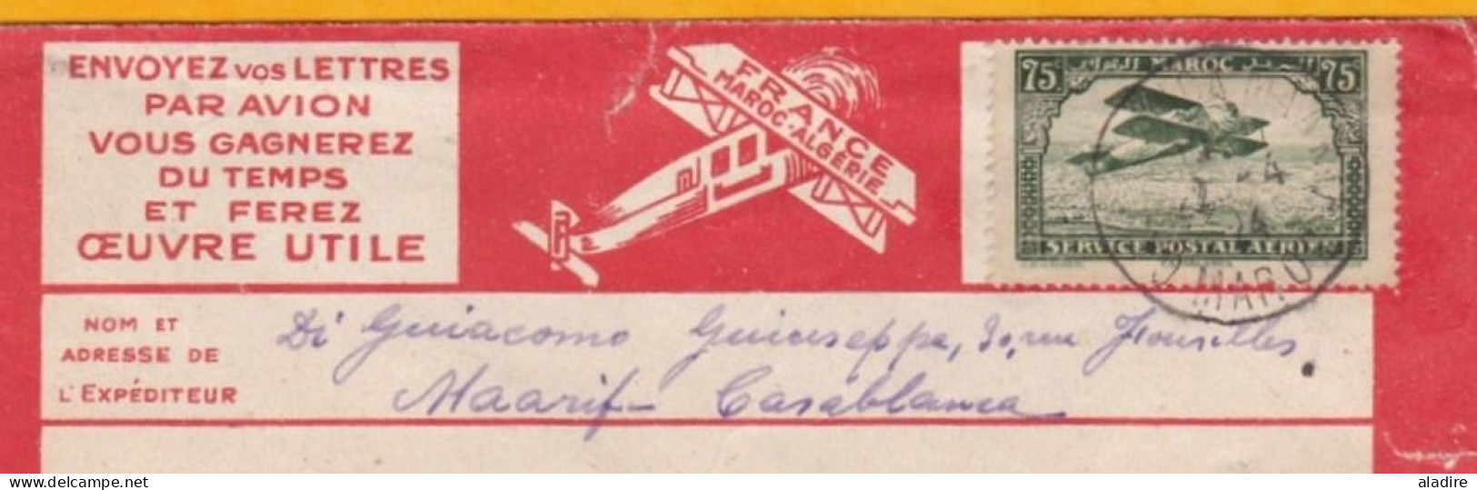 1924 - Enveloppe Par Avion Précurseur Lignes Aériennes Latécoère De Casablanca Maarif Vers Saint Etienne, France - Luftpost