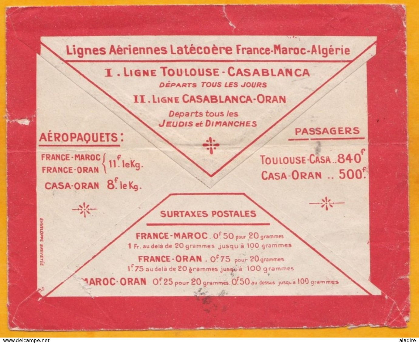 1924 - Enveloppe Par Avion Précurseur Lignes Aériennes Latécoère De Casablanca Maarif Vers Saint Etienne, France - Poste Aérienne