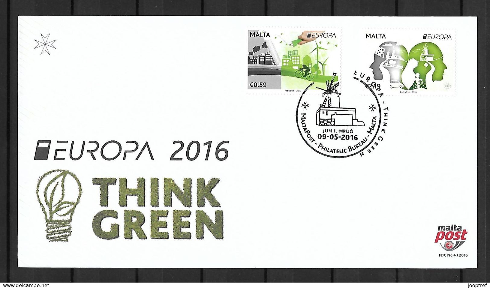 2016 Joint Europa Cept: FDC MALTA 2 STAMPS: Europa Think Green - 2016