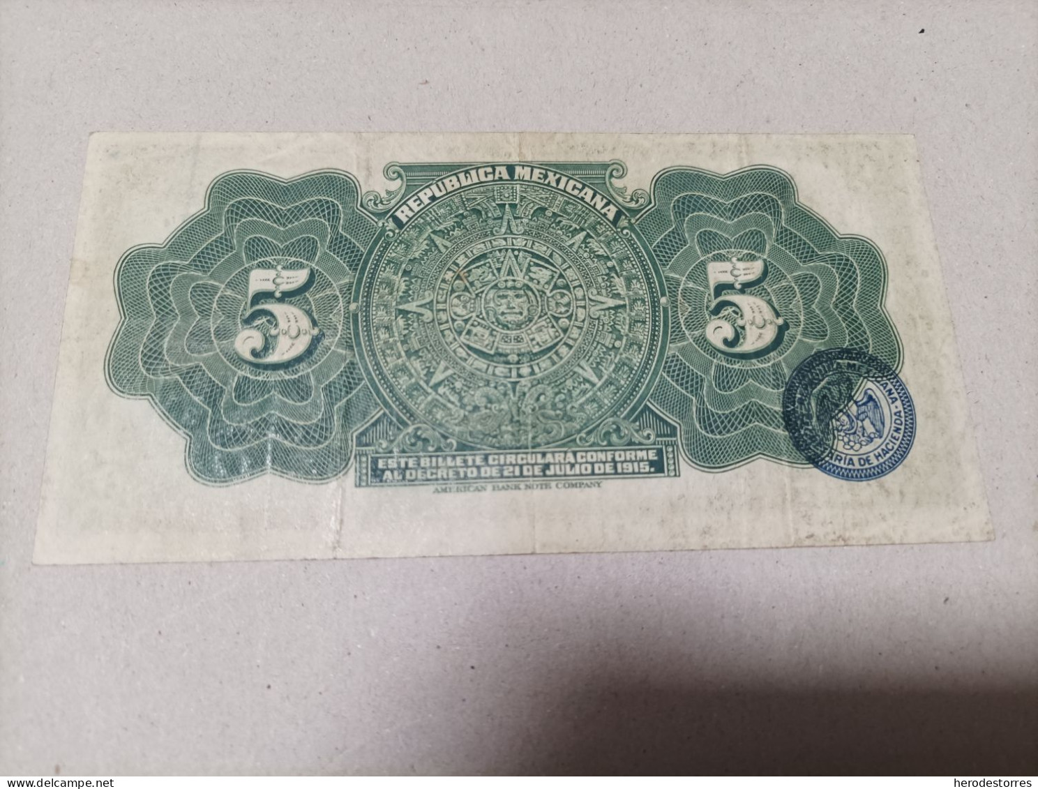 Billete De México 5 Pesos Del Año 1915 - Mexico