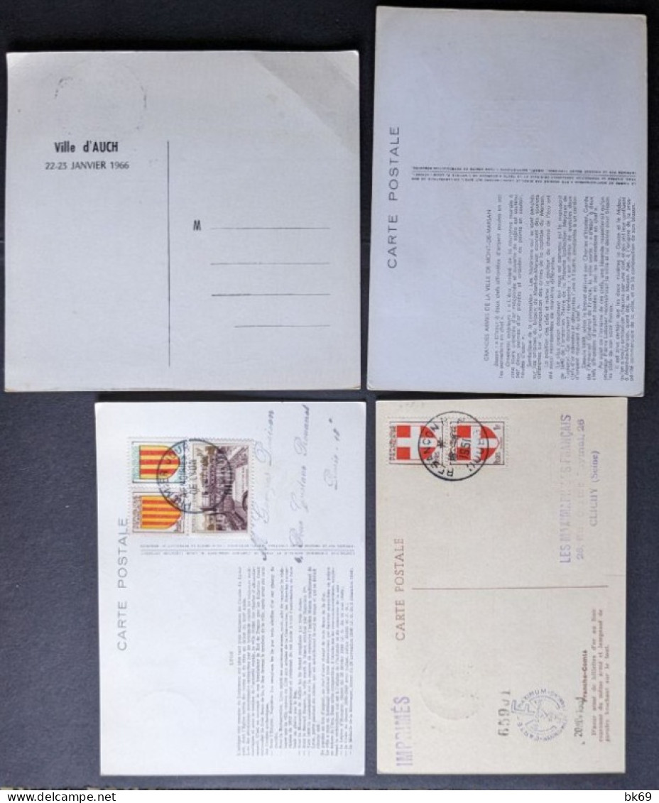 3+1 Carte Armoiries, Blasons : Lyon, Auch, Franche-comté, Mont De Marsan - 1950-1959