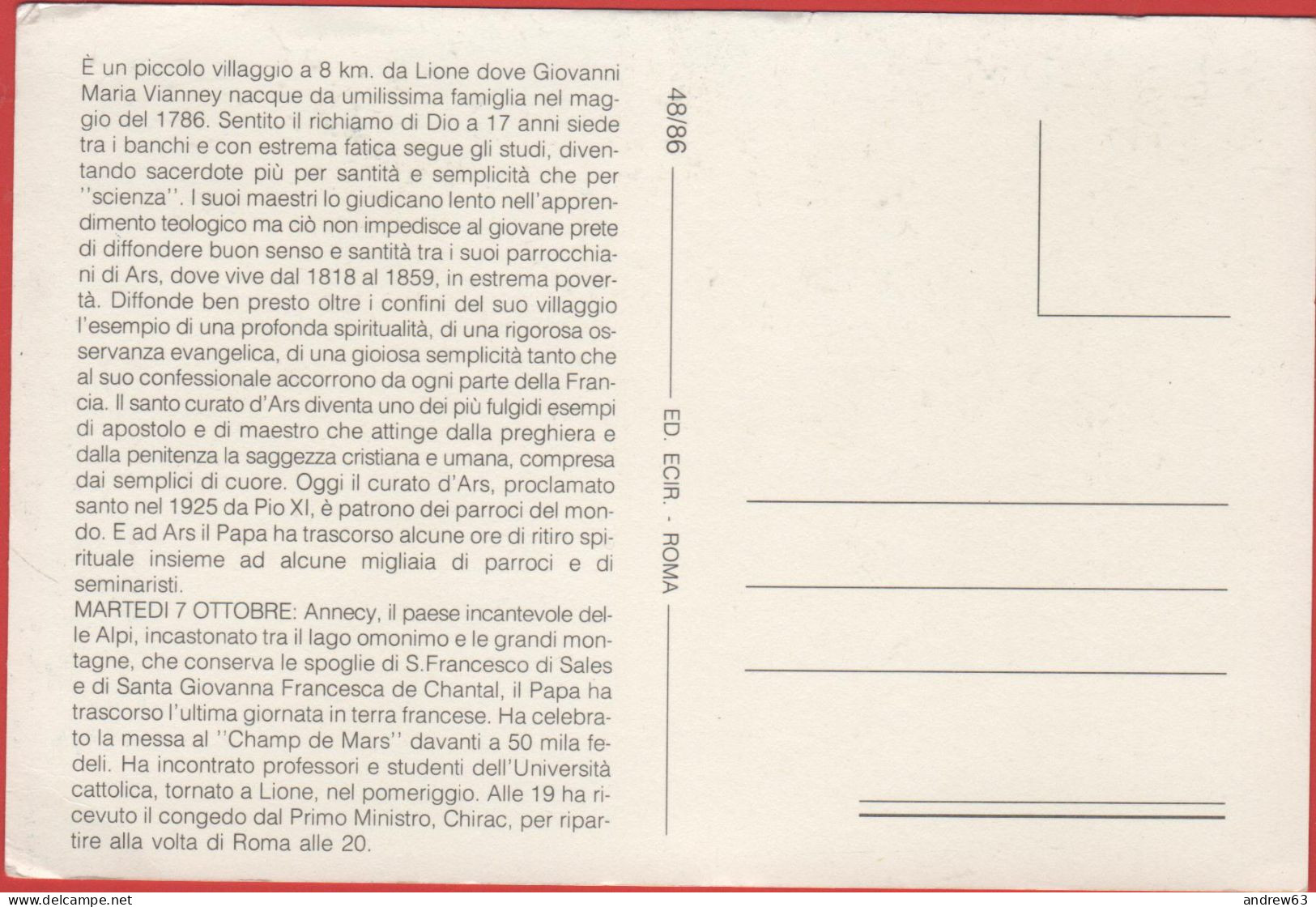 Tematica - Cristianesimo - Annecy - Visita Del Papa 1986 - Nuovo - Lieux Saints