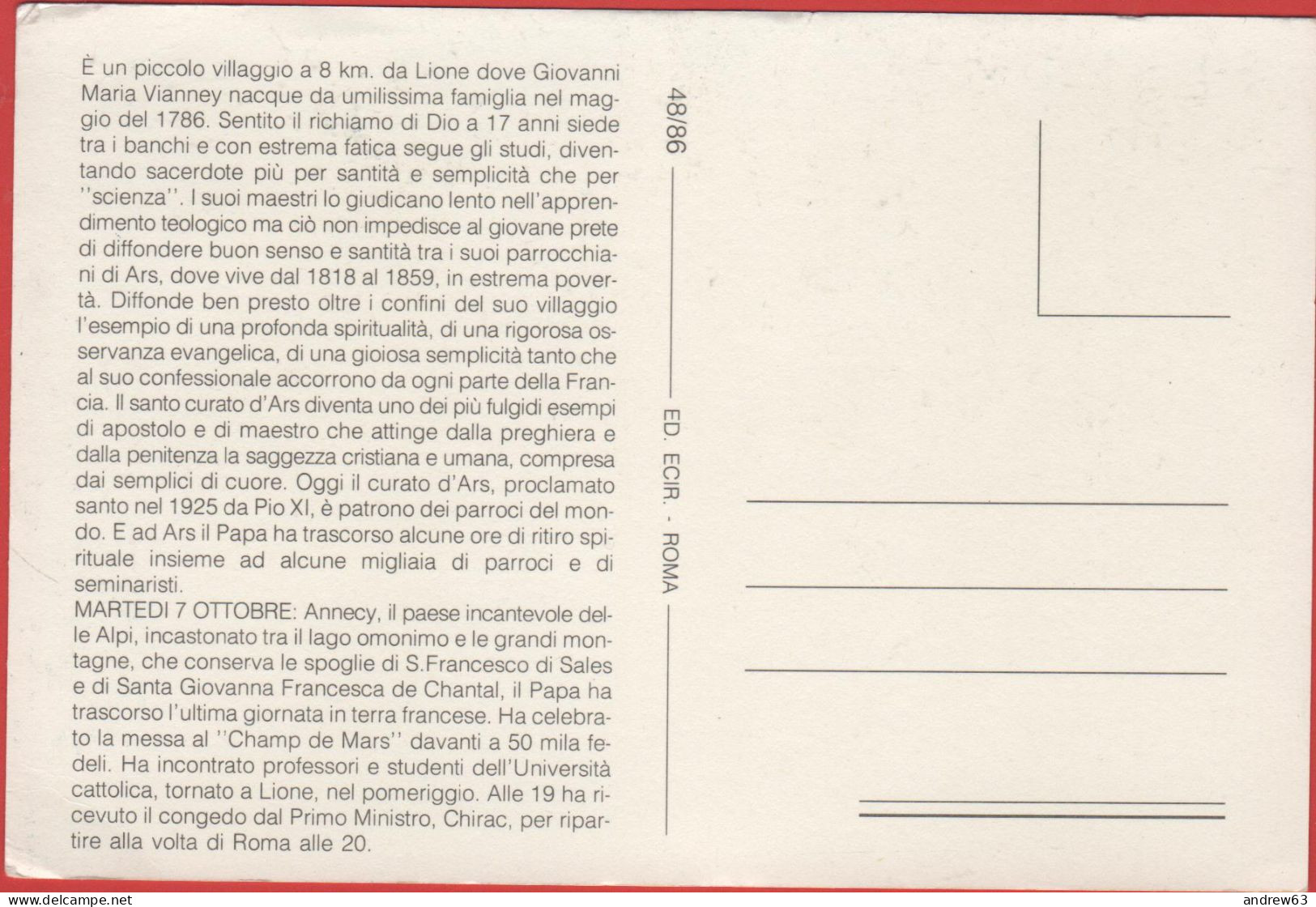Tematica - Cristianesimo - Annecy - Visita Del Papa 1986 - Nuovo - Luoghi Santi