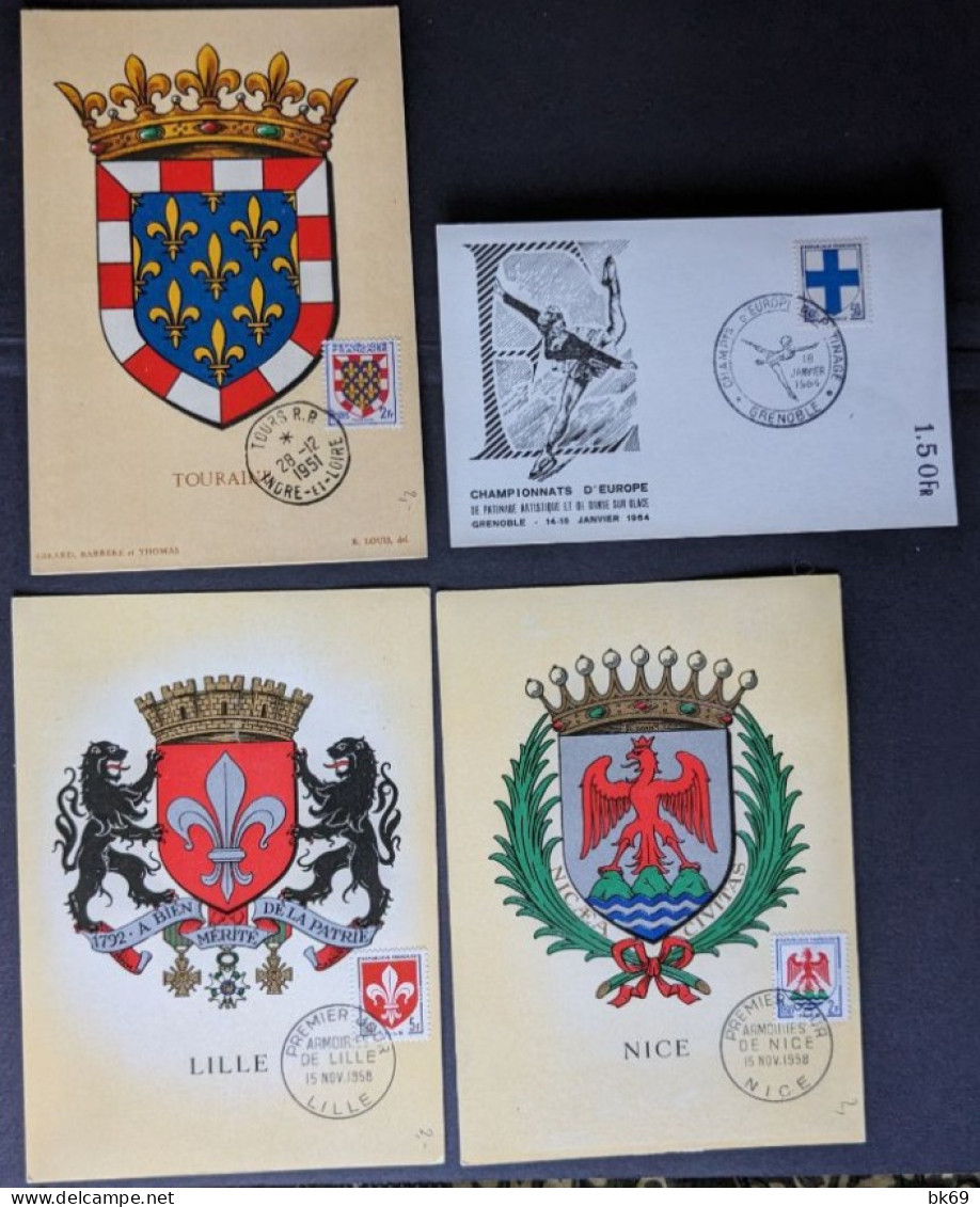 3+1 Carte, Armoiries, Blasons : Lille, Nice Marseille, Tourraine - 1950-1959