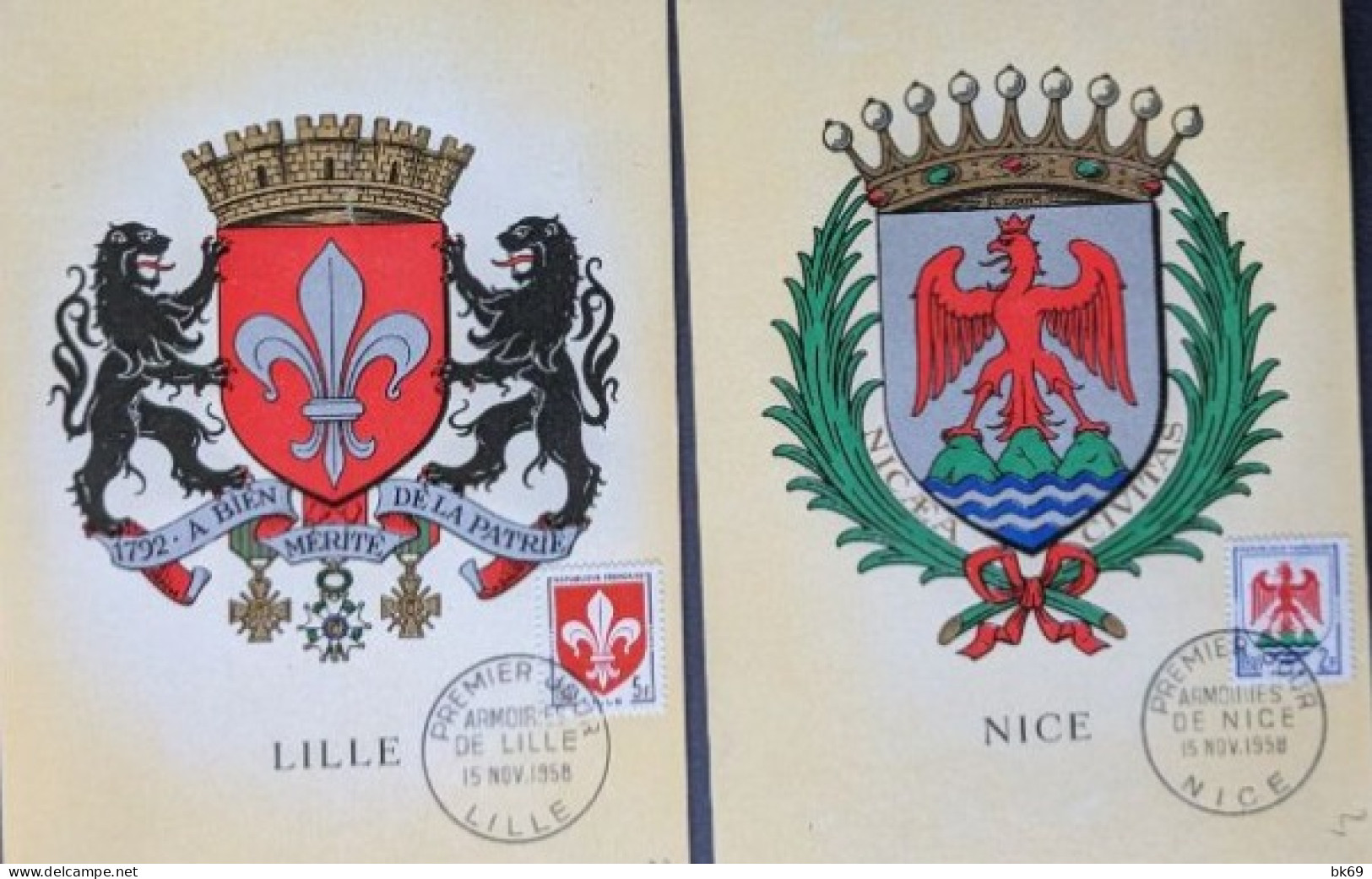 3+1 Carte, Armoiries, Blasons : Lille, Nice Marseille, Tourraine - 1950-1959