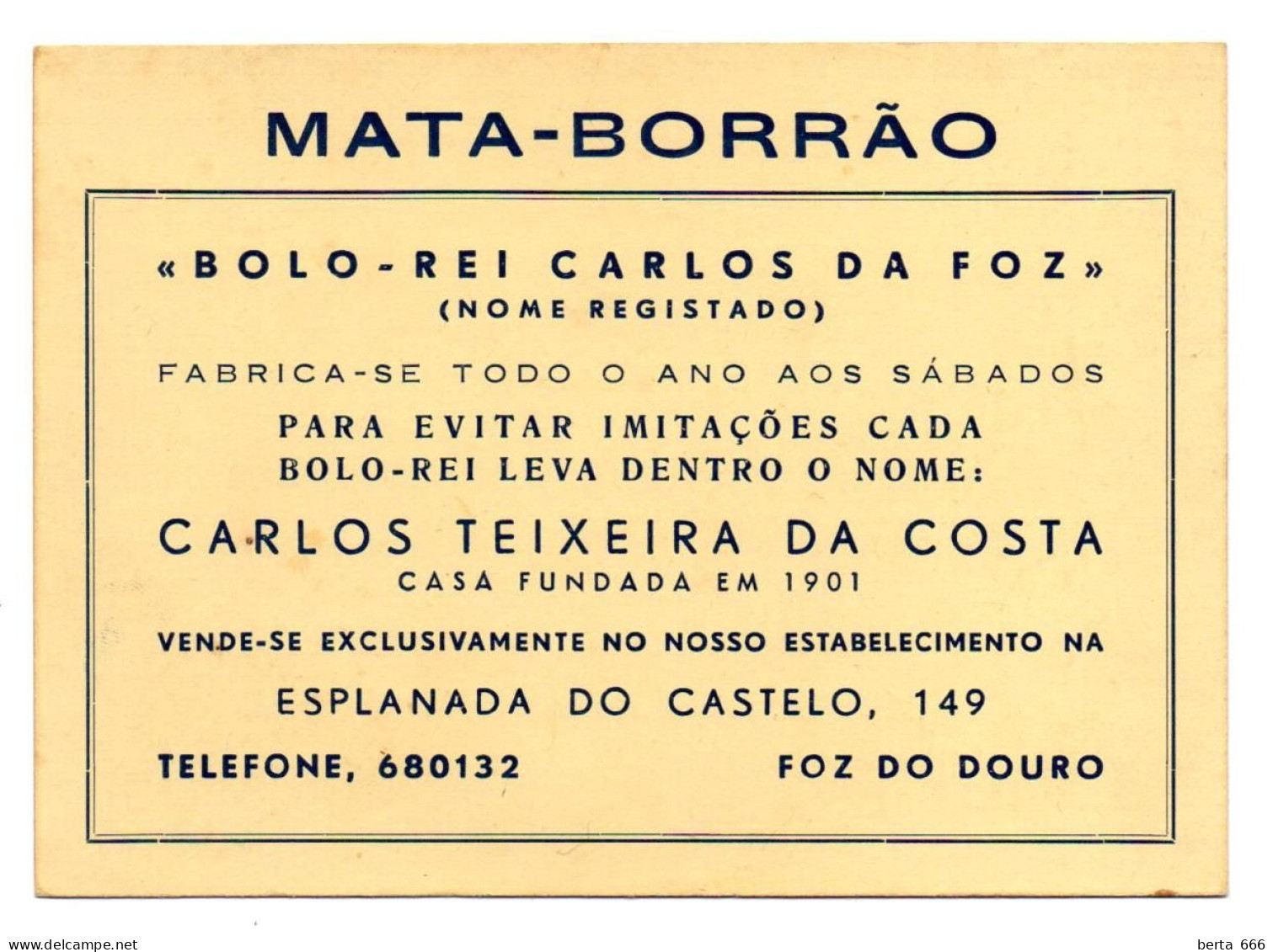 Mata-borrão "Bolo-rei Carlos Da Foz"  Esplanada Do Castelo (Casa Brasileira) Foz Do Douro - Porto * Blotter * Buvard - Koek & Snoep