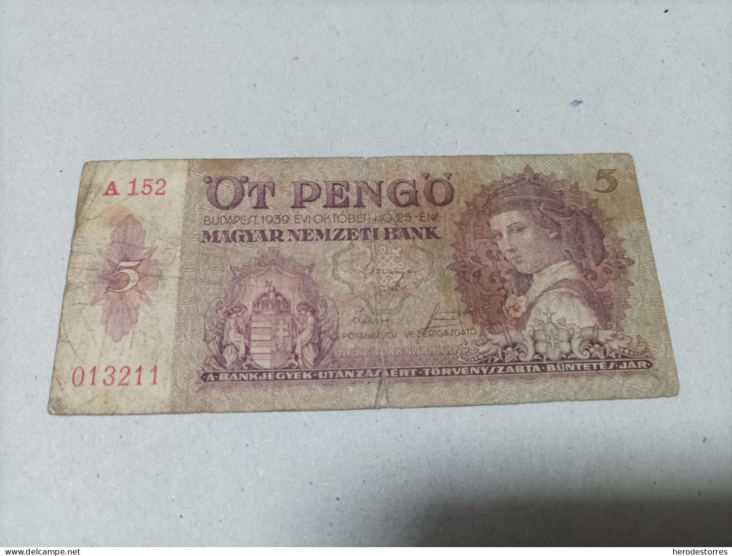 Billete De Hungría De 5 Pengo, Año 1939,serie A - Ungheria