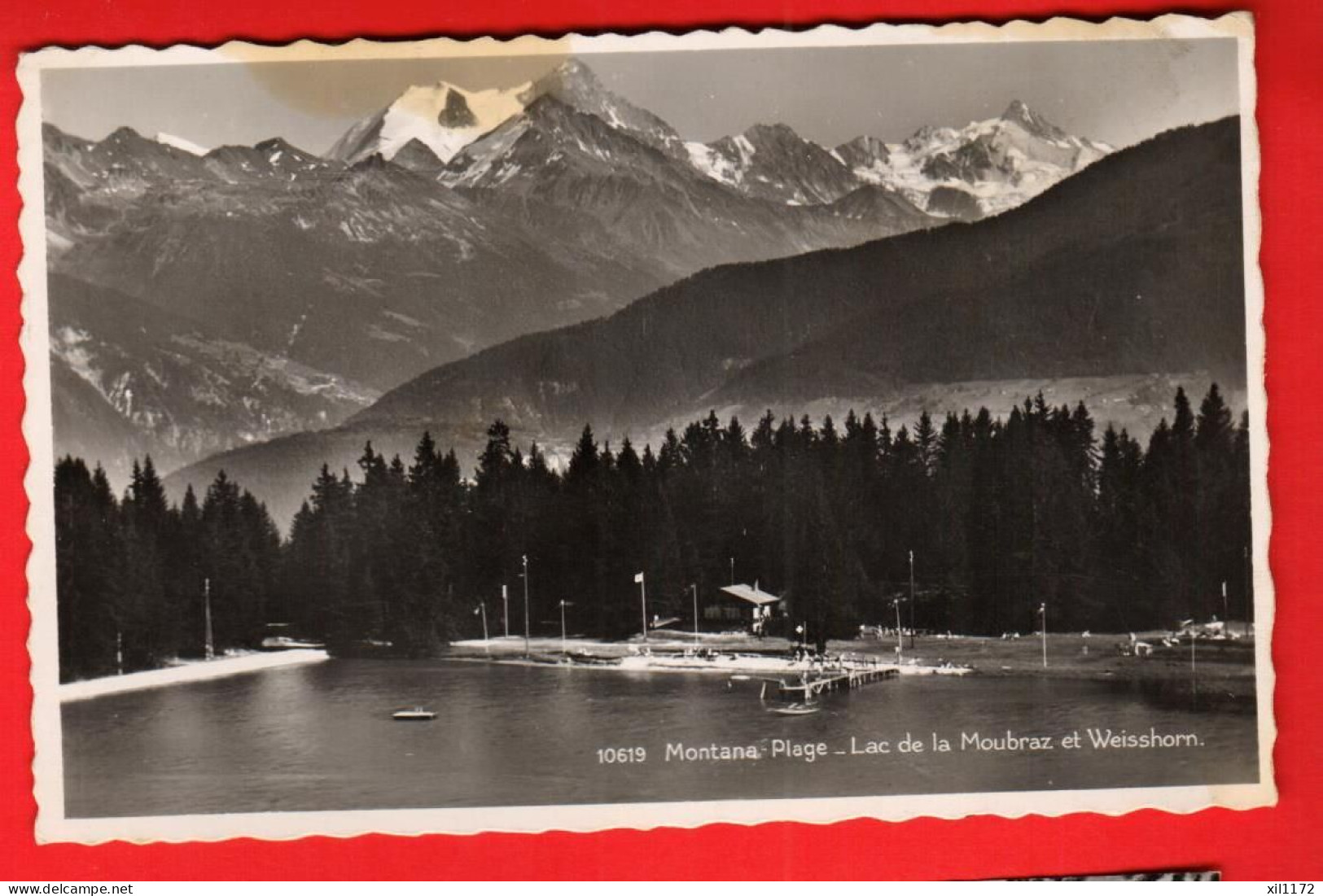 ZXN-21  Montana Plage Lac De La Moubraz Et Le Weisshorn. Perrochet Phototypie 10619 Visa ACF 1939  Circ. 1944 - Crans-Montana