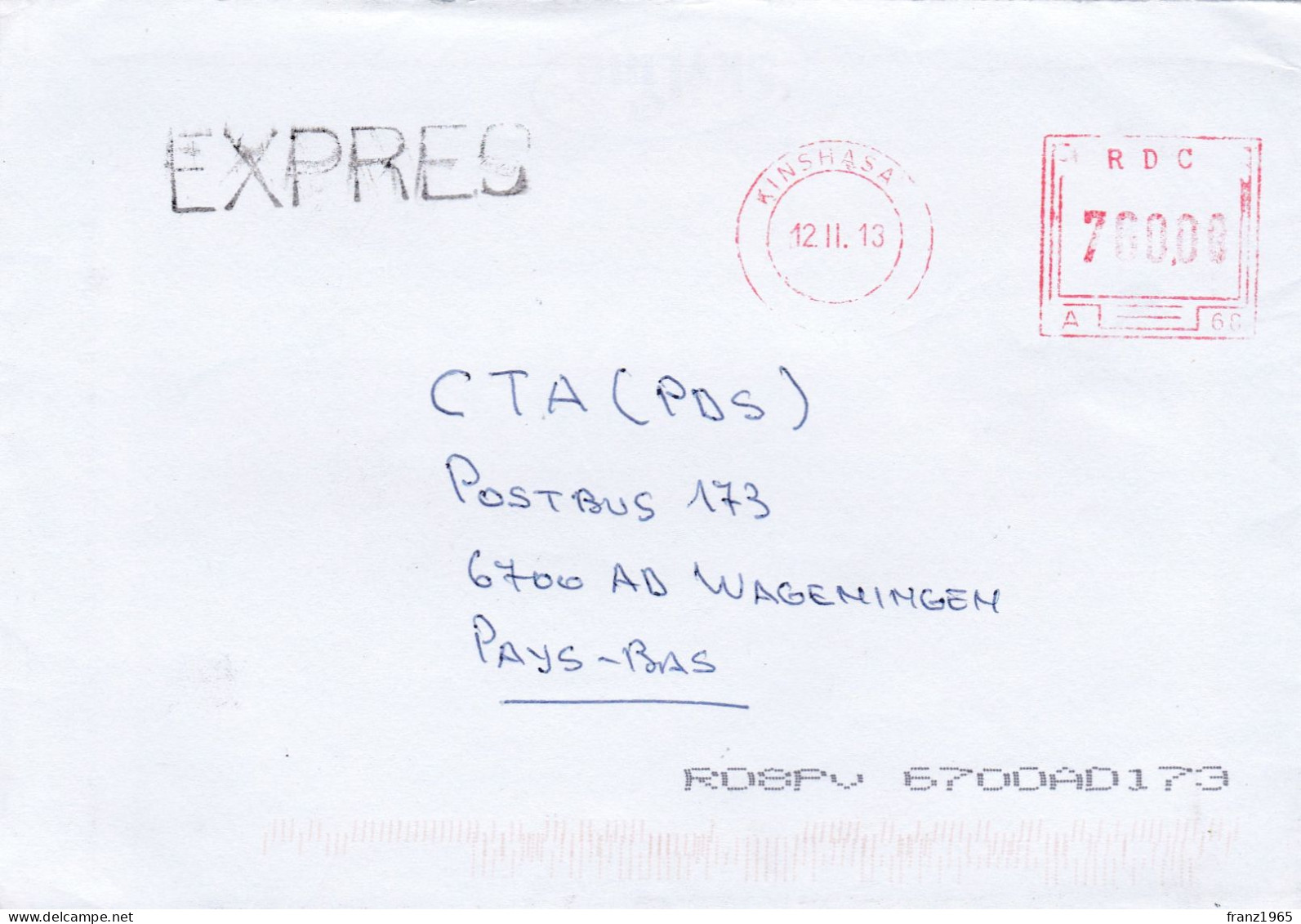 From Congo To Netherlands - 2013 - Storia Postale