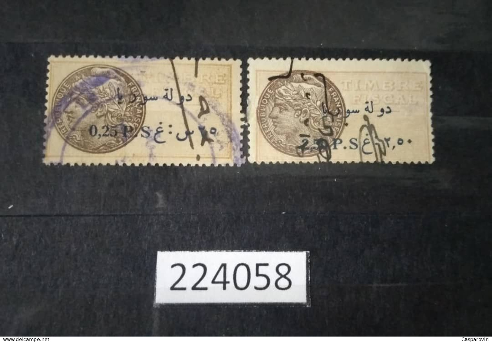 224058; French Colonies; Syria; 2 Revenue French Stamps (0.25 P + 2.5 P); Overprint Etat De Syrie; Fiscal Stamp - Gebraucht