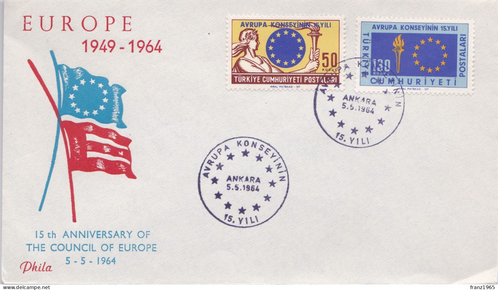 15th Anniversary Of The Council Of Europe - 1964 - FDC