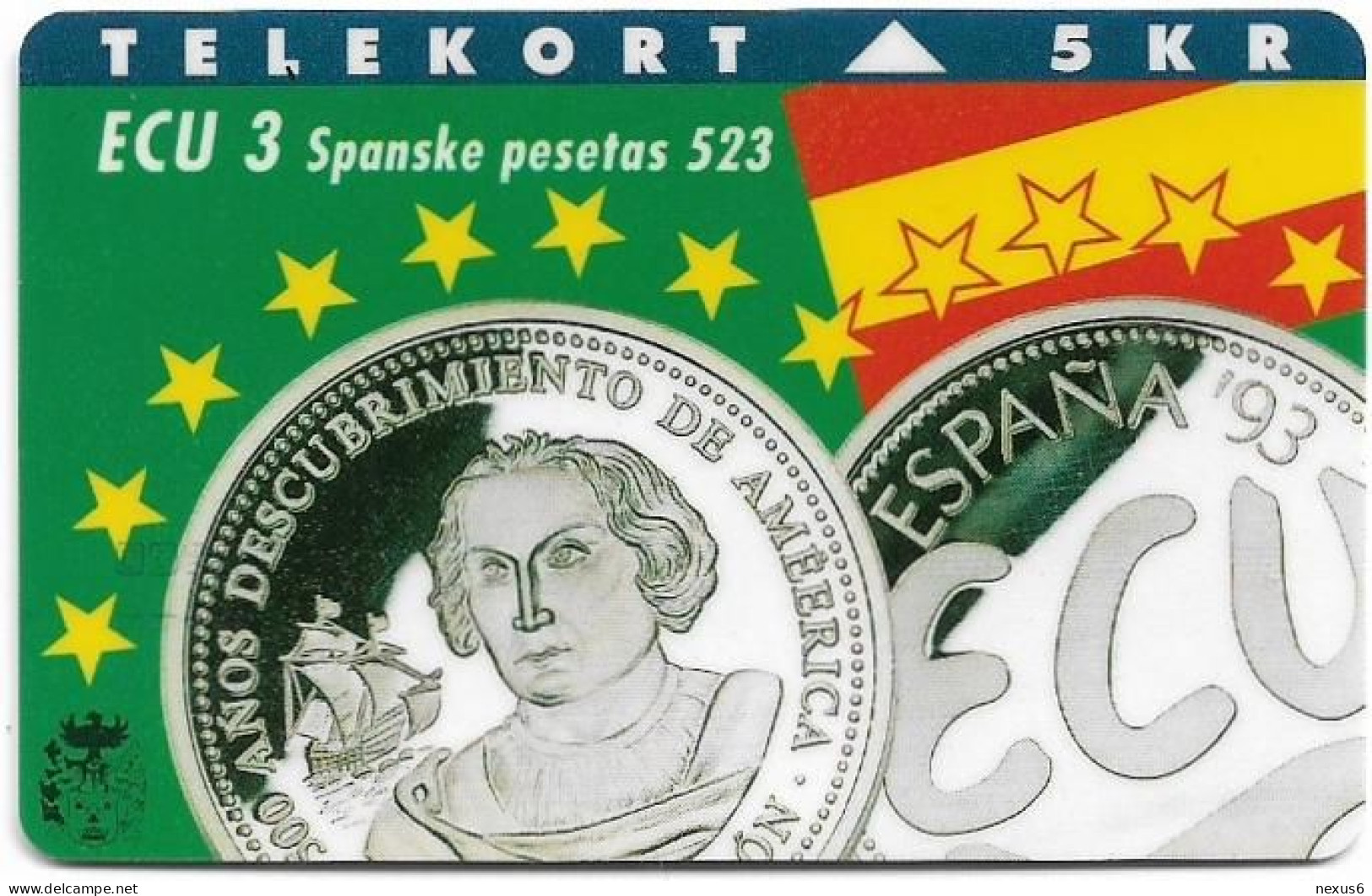 Denmark - TS - Ecu - Spain - TDTP004A - 07.1993, 11.000ex, Used - Denmark