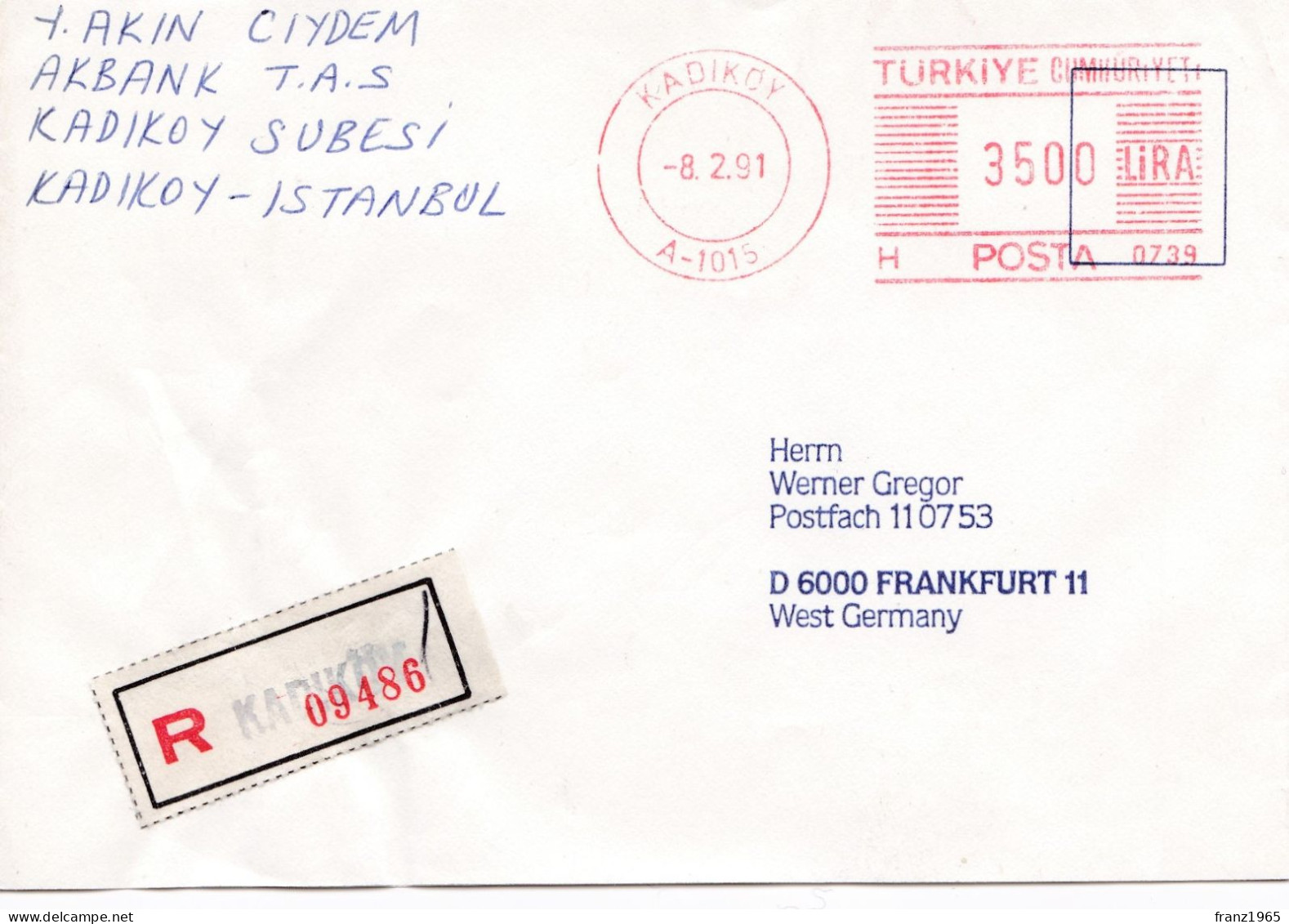 From Turkey To Germany - 1991 - Storia Postale