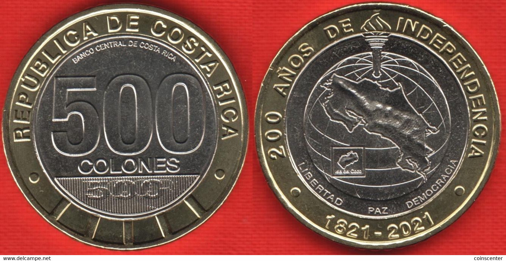 Costa Rica 500 Colones 2021 "Independence" BiMetallic UNC - Costa Rica