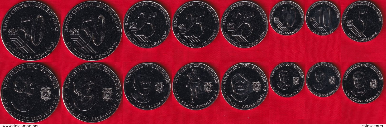 Ecuador Set Of 8 Coins: 5 - 50 Centavos 2023 UNC - Ecuador