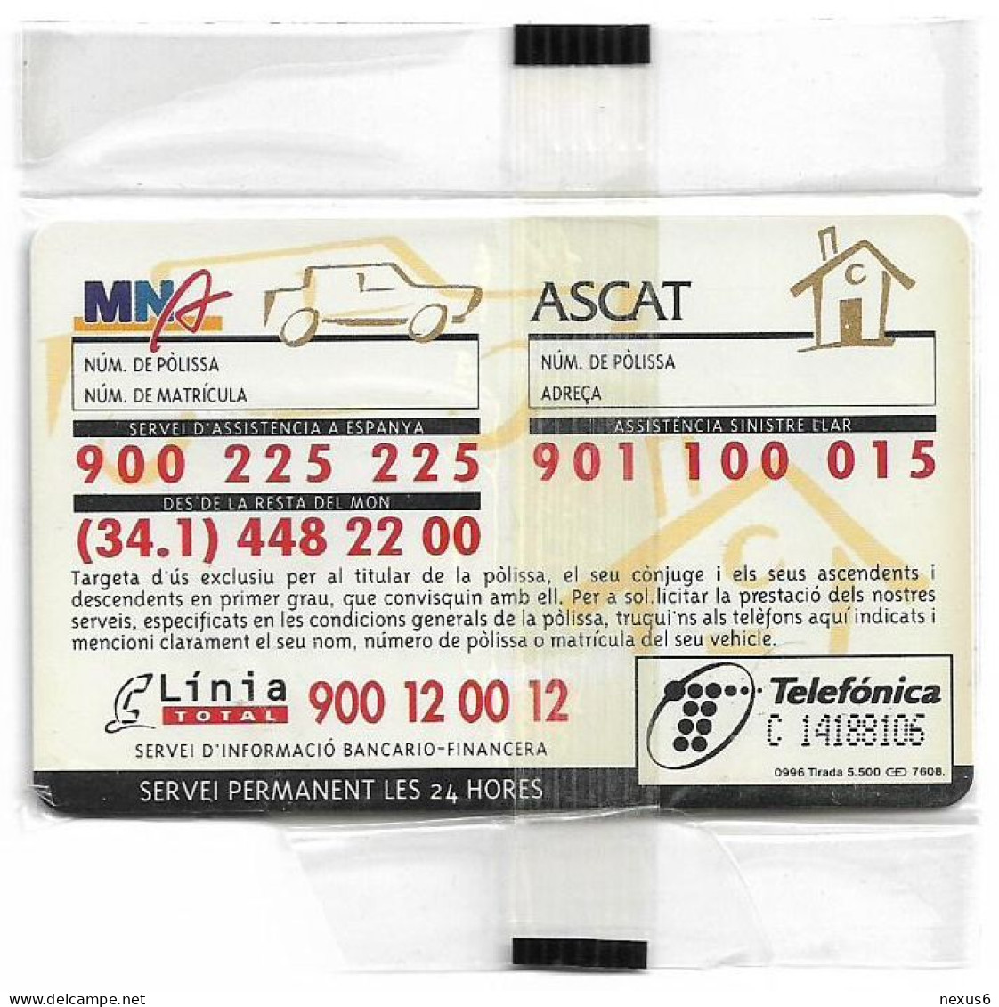 Spain - Telefónica - Assistencia Ascat - P-215 - 09.1996, 500PTA, 5.500ex, NSB - Privé-uitgaven