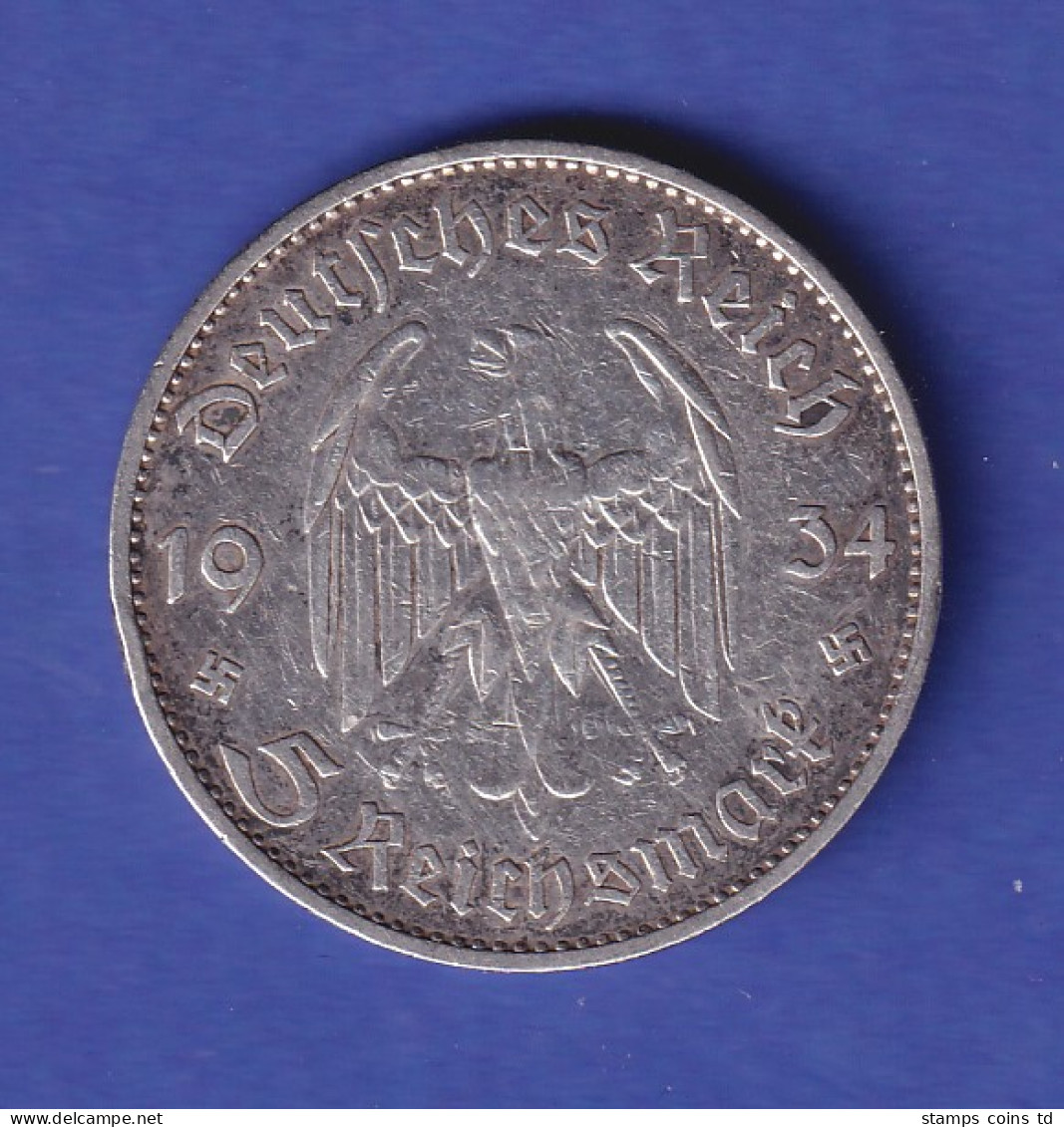 Deutsches Reich Silbermünze Garnisonkirche Mit Datum 5 Reichsmark 1934 G - 5 Reichsmark