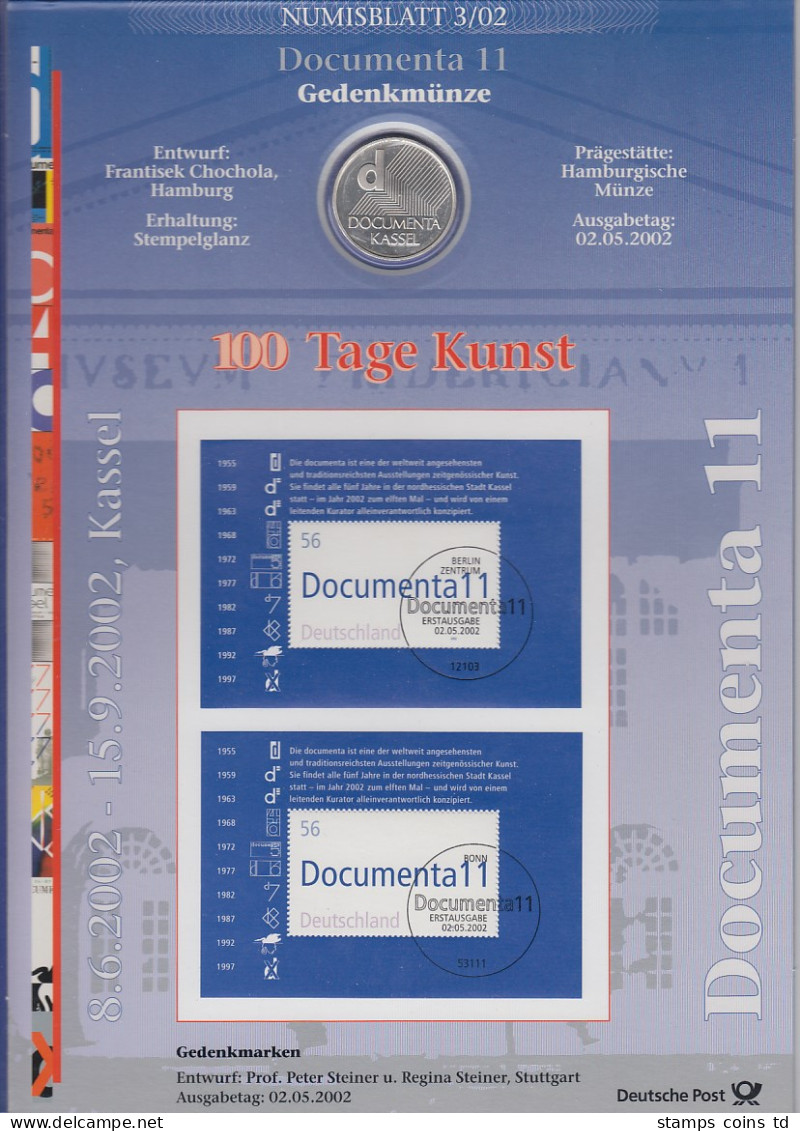 Bundesrepublik Numisblatt 3/2002 Documenta 11 Mit 10-Euro-Silbermünze - Verzamelingen