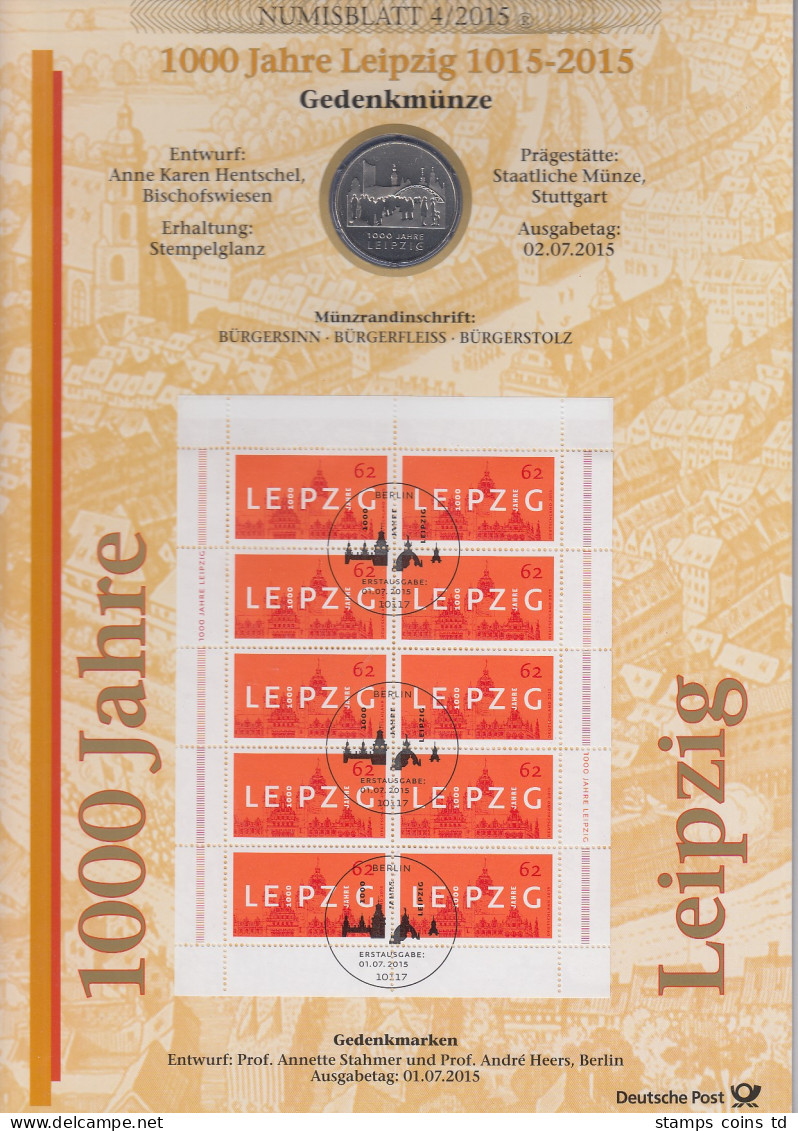 Bundesrepublik Numisblatt 4/2015 1000 Jahre Leipzig Mit 10-Euro-Gedenkmünze - Collections