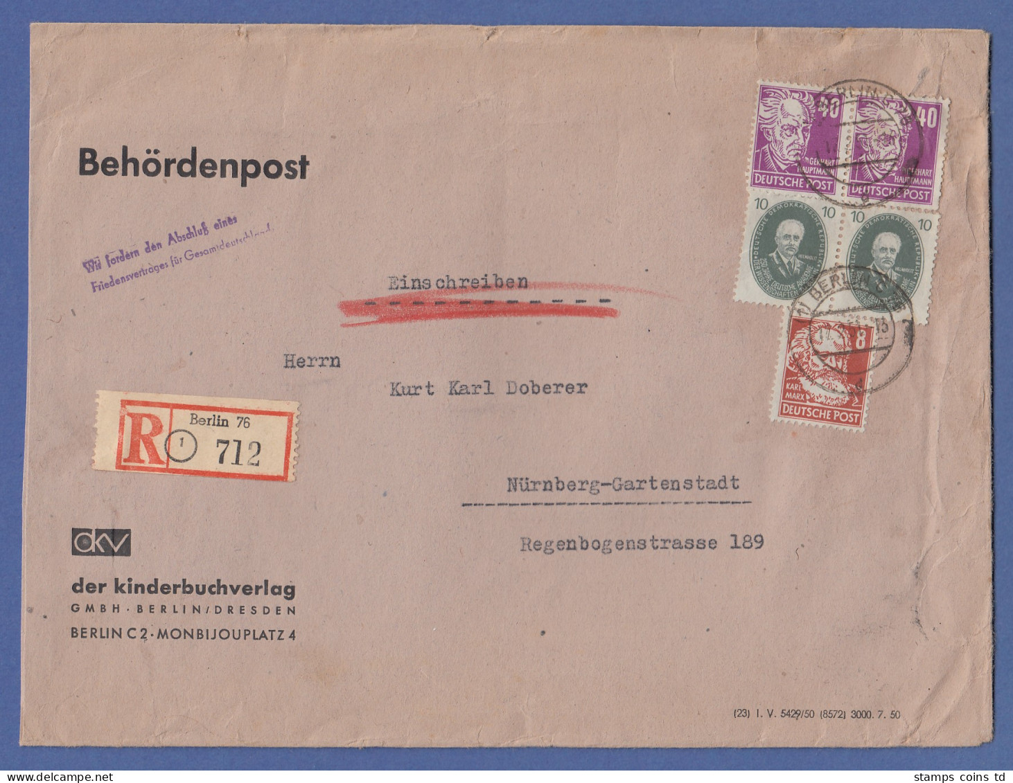 DDR Behördenpost R-Brief Aus Berlin U.a. Mit Paar Akademie 10Pfg.,  Propaganda-O - Sonstige & Ohne Zuordnung