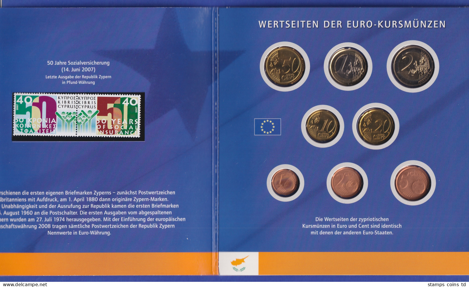 Zypern Euro-Kursmünzensatz Und Briefmarken Zur Euro-Einführung 2008 - Andere - Europa