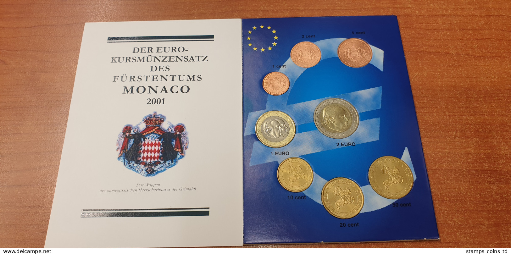 Monaco, Erster Euro-Kursmünzensatz 2002, Kpl. Im Offiziellen Folder  - Sonstige & Ohne Zuordnung