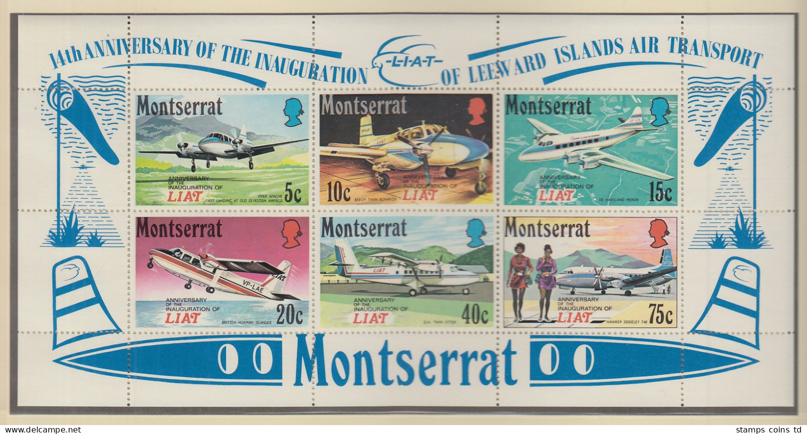 Montserrat 1971 14 Jahre Fluggesellschaft LIAT , Flugzeuge Mi.-Nr. Block 2 ** - Montserrat