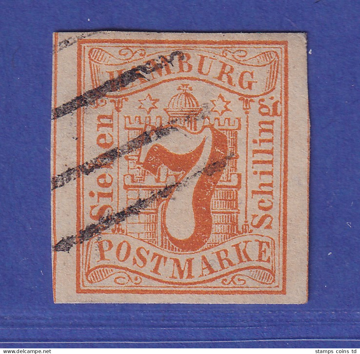 Hamburg 1859 Wertziffer 7 Schillinge Orange Mi.-Nr. 6 Gestempelt Gpr. PFENNINGER - Hamburg
