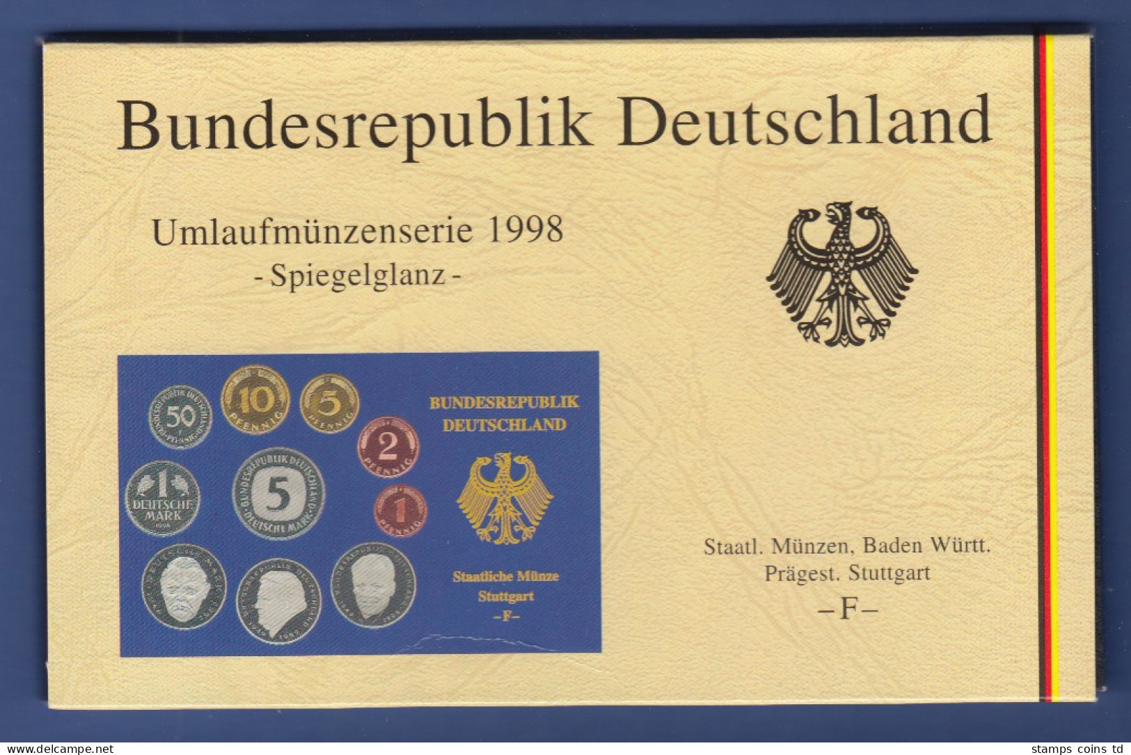 Bundesrepublik DM-Kursmünzensatz 1998 F Polierte Platte PP - Mint Sets & Proof Sets