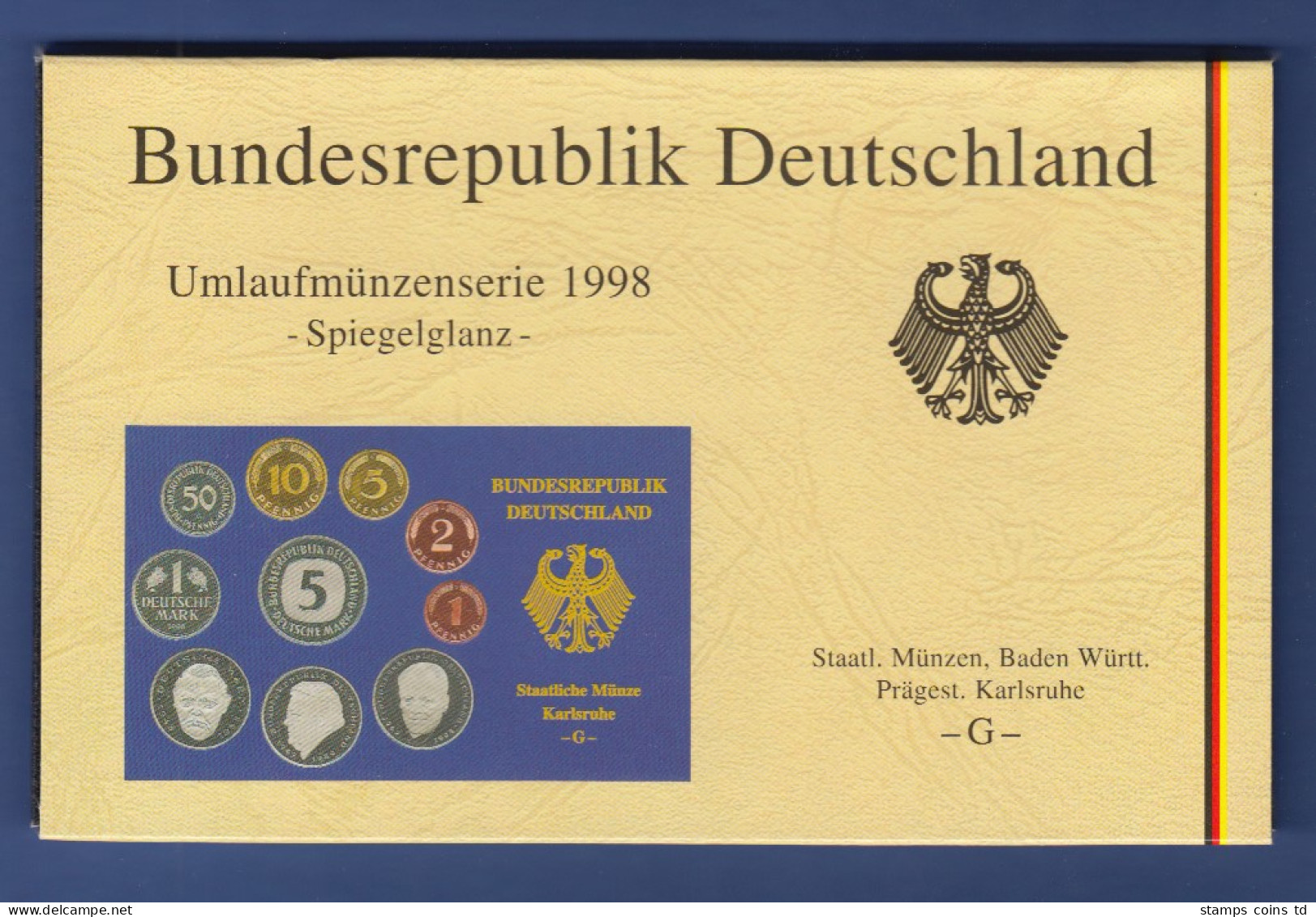 Bundesrepublik DM-Kursmünzensatz 1998 G Polierte Platte PP - Ongebruikte Sets & Proefsets