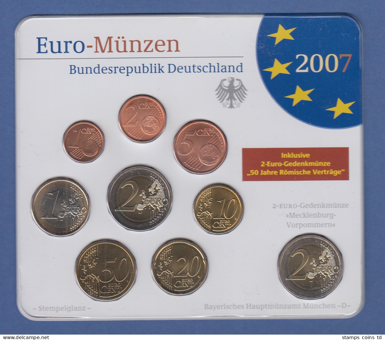 Bundesrepublik EURO-Kursmünzensatz 2007 D Normalausführung Stempelglanz - Ongebruikte Sets & Proefsets