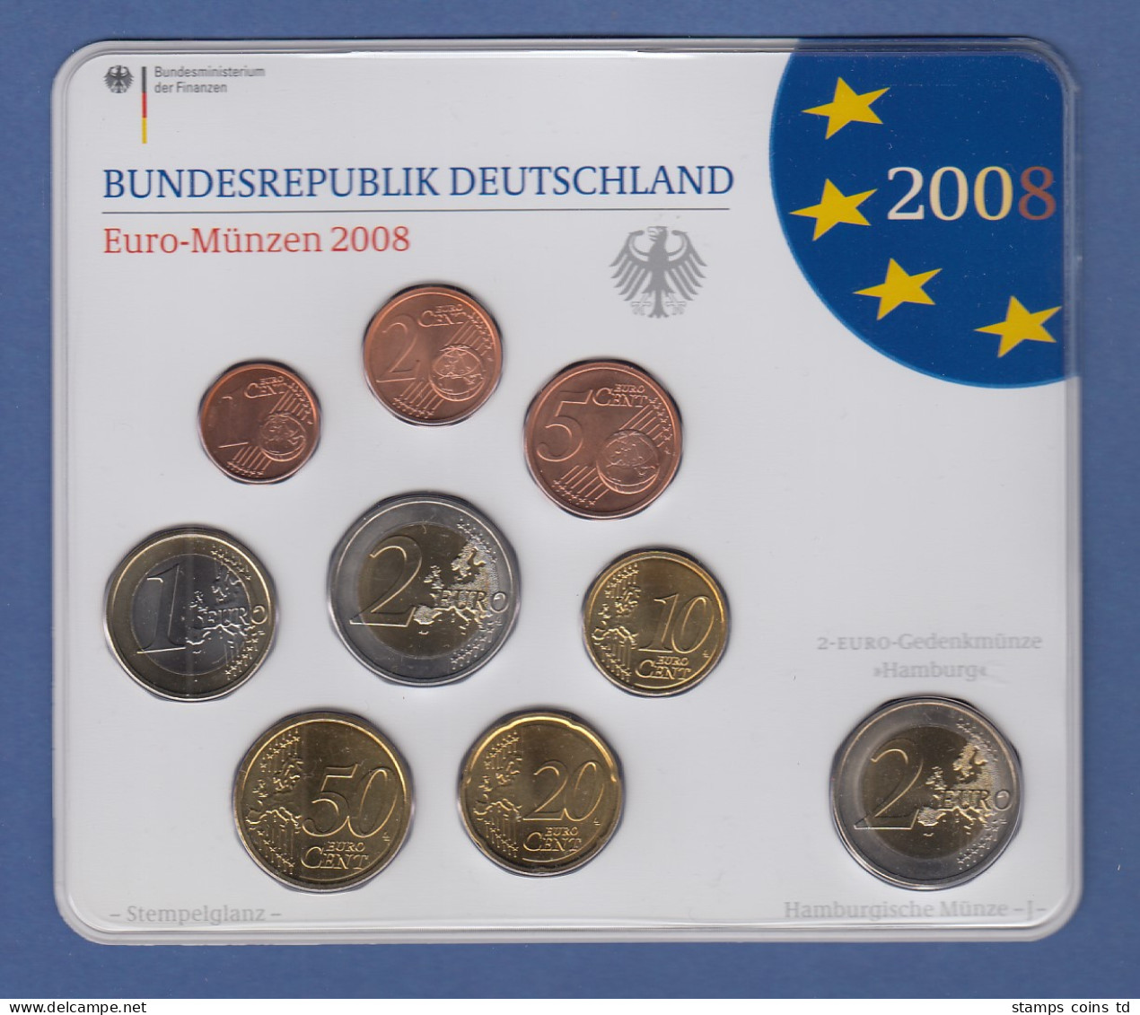 Bundesrepublik EURO-Kursmünzensatz 2008 J Normalausführung Stempelglanz - Ongebruikte Sets & Proefsets