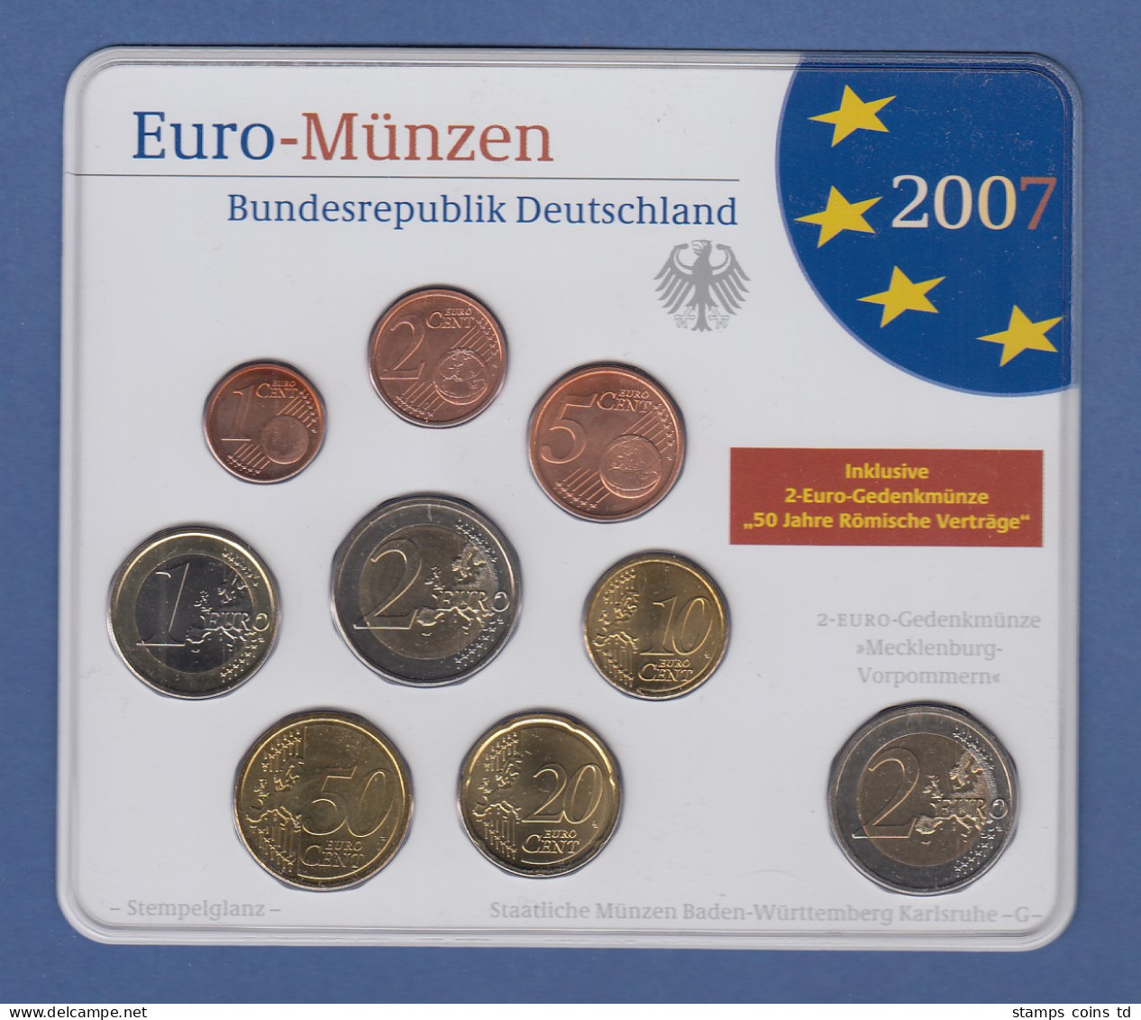 Bundesrepublik EURO-Kursmünzensatz 2007 G Normalausführung Stempelglanz - Mint Sets & Proof Sets