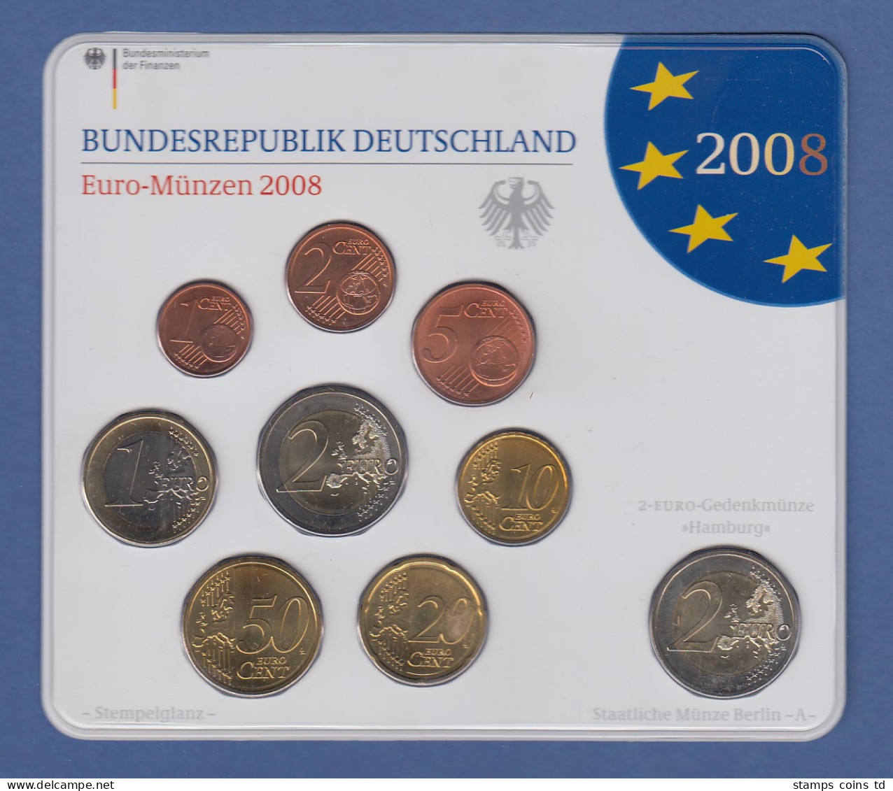 Bundesrepublik EURO-Kursmünzensatz 2008 A Normalausführung Stempelglanz - Mint Sets & Proof Sets