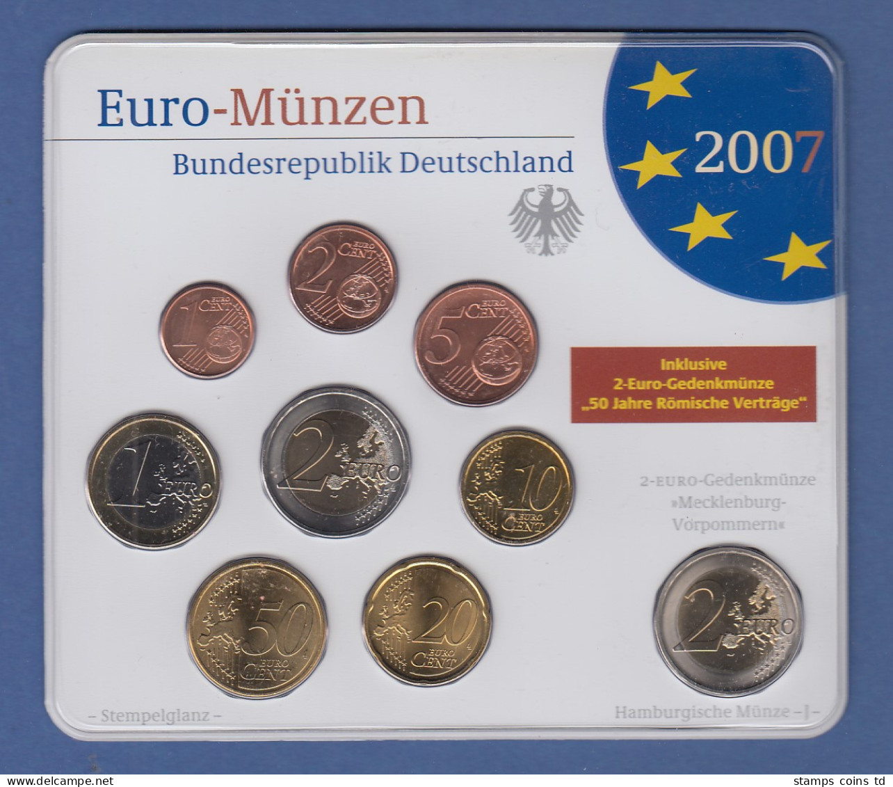 Bundesrepublik EURO-Kursmünzensatz 2007 J Normalausführung Stempelglanz - Mint Sets & Proof Sets