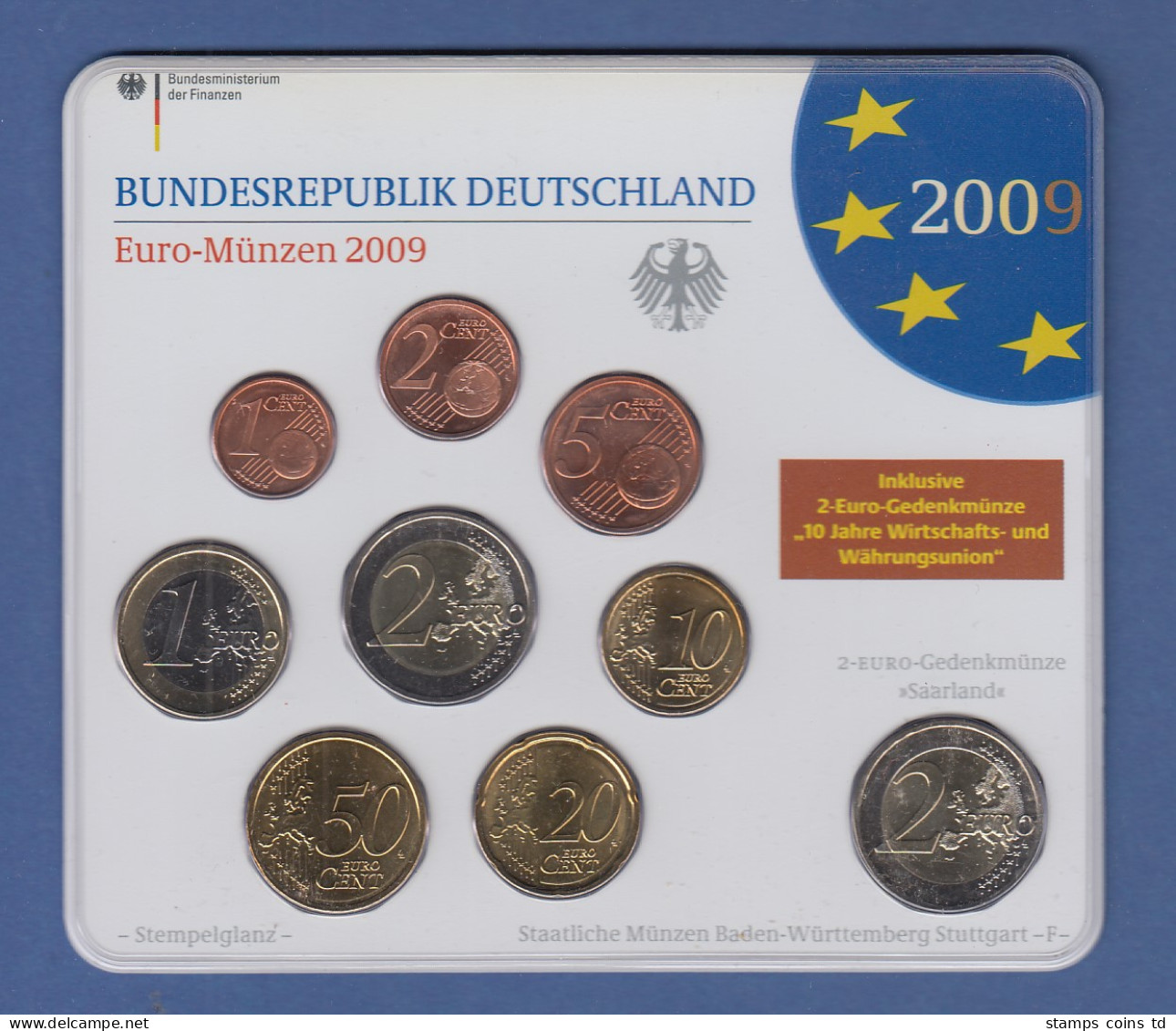 Bundesrepublik EURO-Kursmünzensatz 2009 F Normalausführung Stempelglanz - Mint Sets & Proof Sets